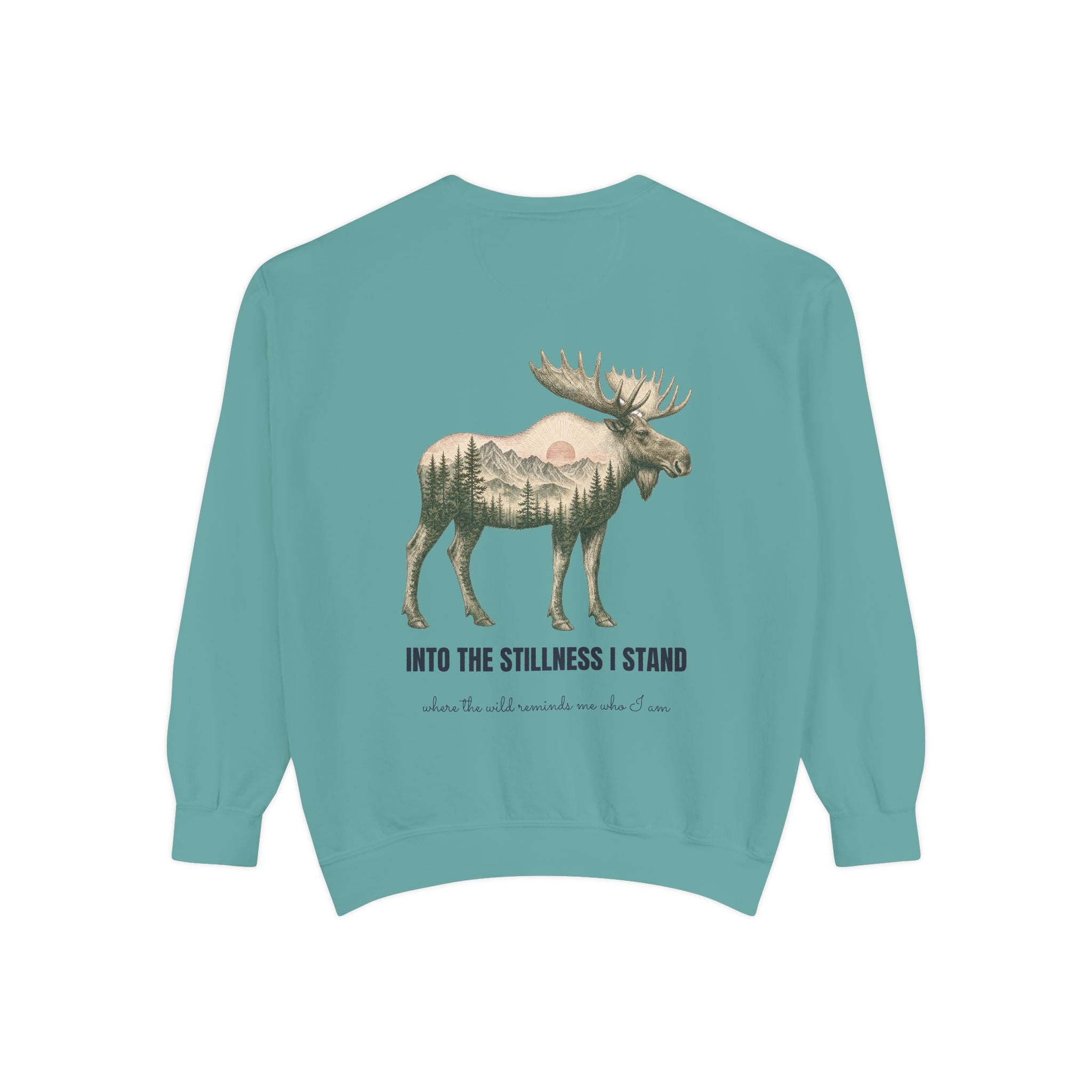 Into the Stillness I Stand Shirt, Moose Double Exposure Tee, Mountain Wilderness Camping Gift, Woodland Nature Sweatshirt