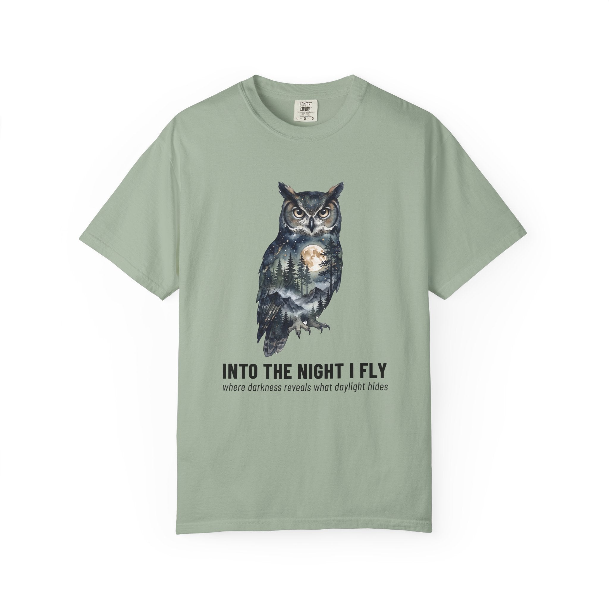 Owl Graphic T-Shirt — Into the Night I Fly Nature Illustration Tee