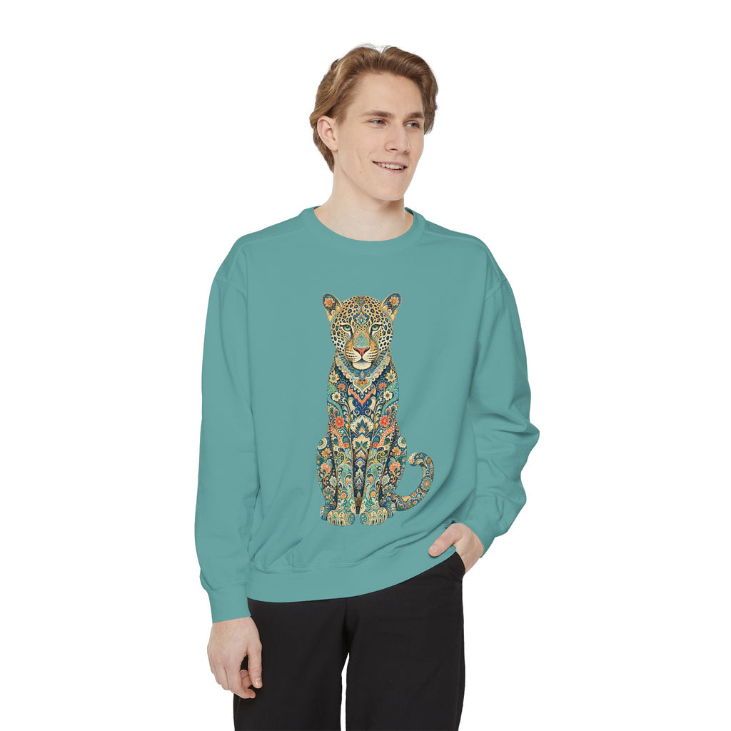 Boho Leopard Shirt, Folk Art Leopard Tee, Japanese Pattern Big Cat Lover Gift, Vintage Floral Leopard Sweatshirt