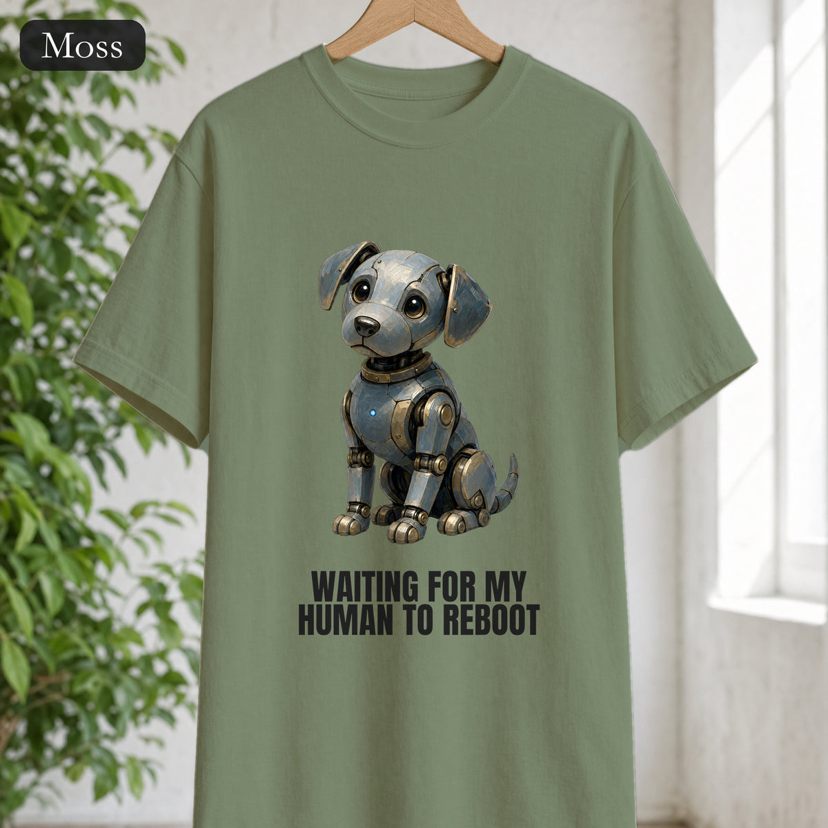 Waiting for My Human to Reboot Shirt, Funny Robot Dog Tee, Tech Programmer Gift, Sci-Fi AI Humor Sweatshirt
