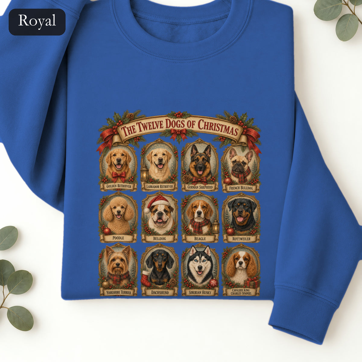 Twelve Dogs of Christmas Sweatshirt | Vintage Dog Portraits Holiday