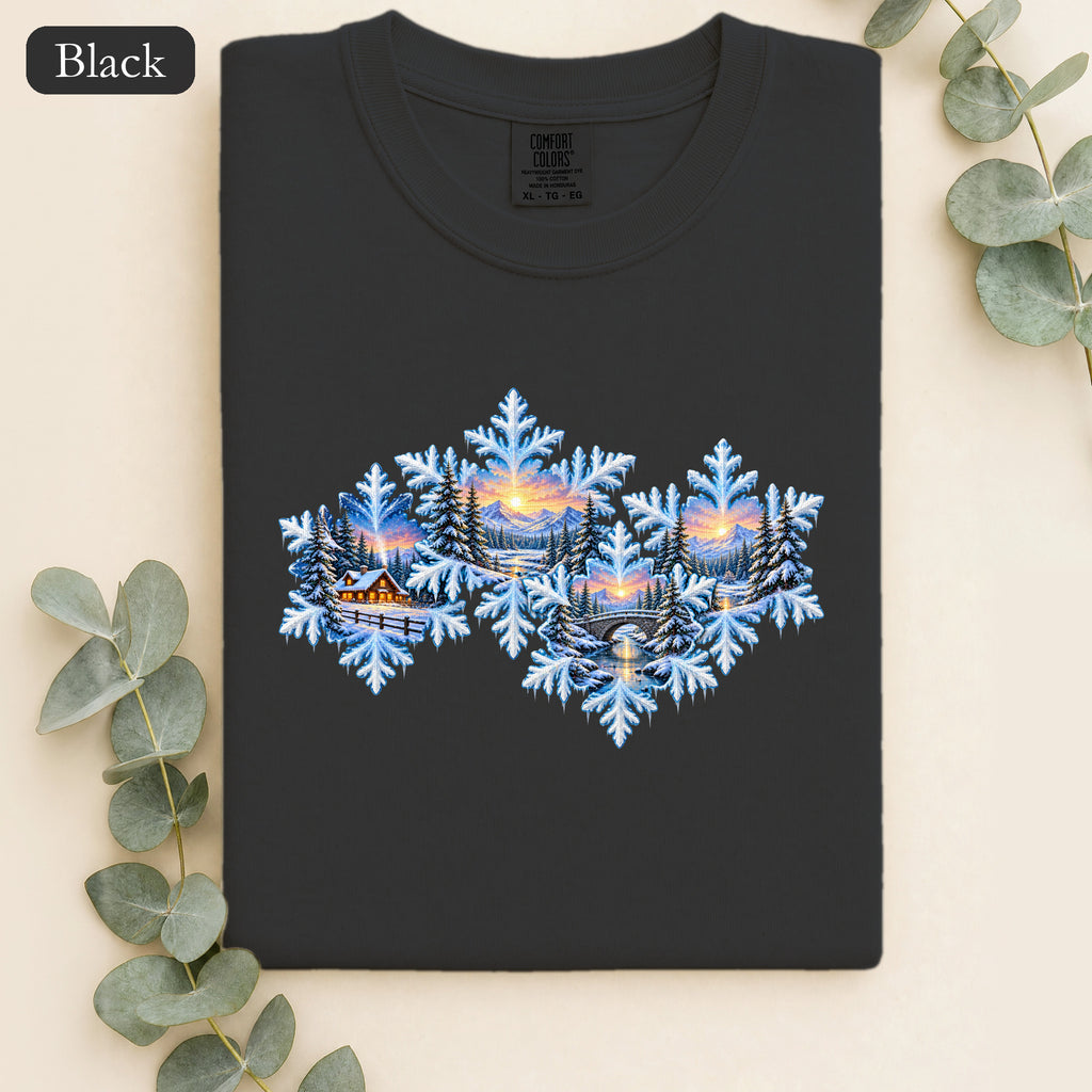 Snowflake Scenic Sunset Shirt | Winter Lake Landscape