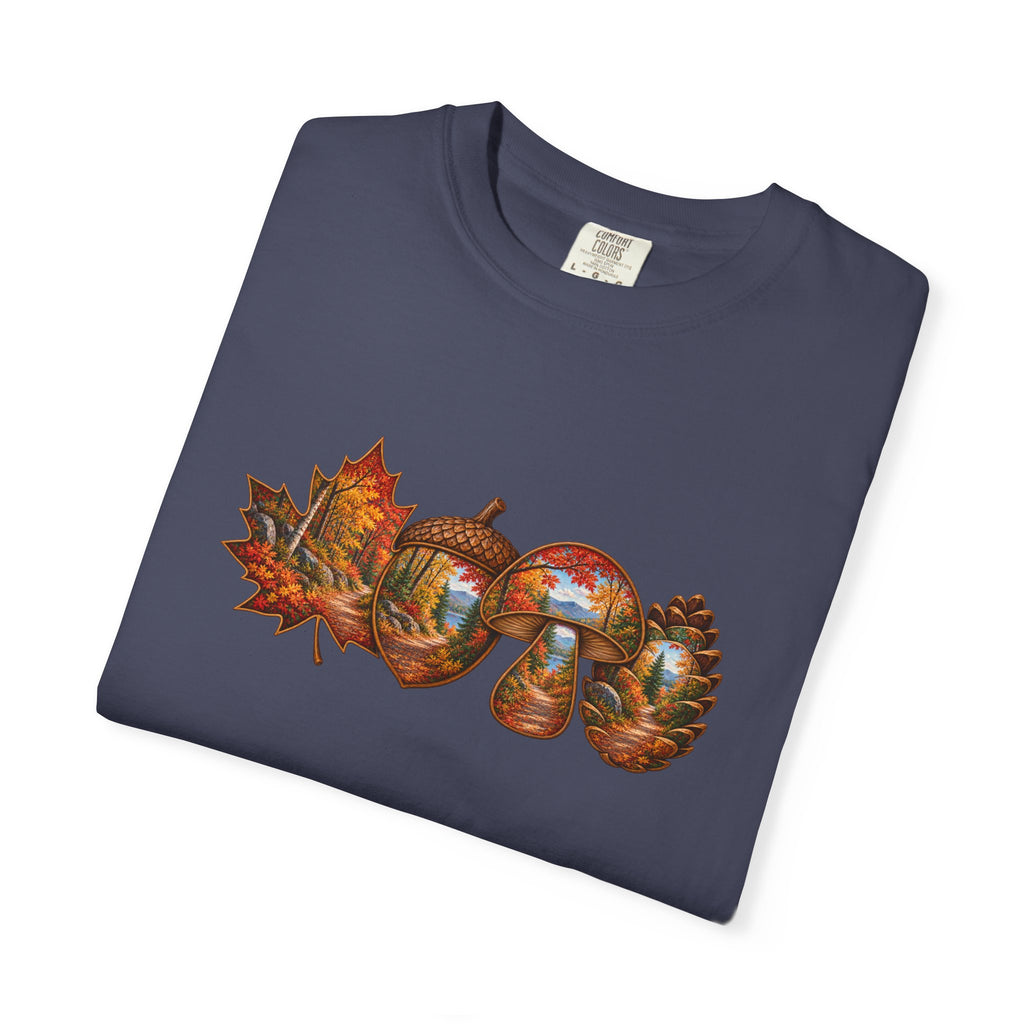 Autumn Lake Scene on Maple Leaves Shirt | Fall Landscape Tee