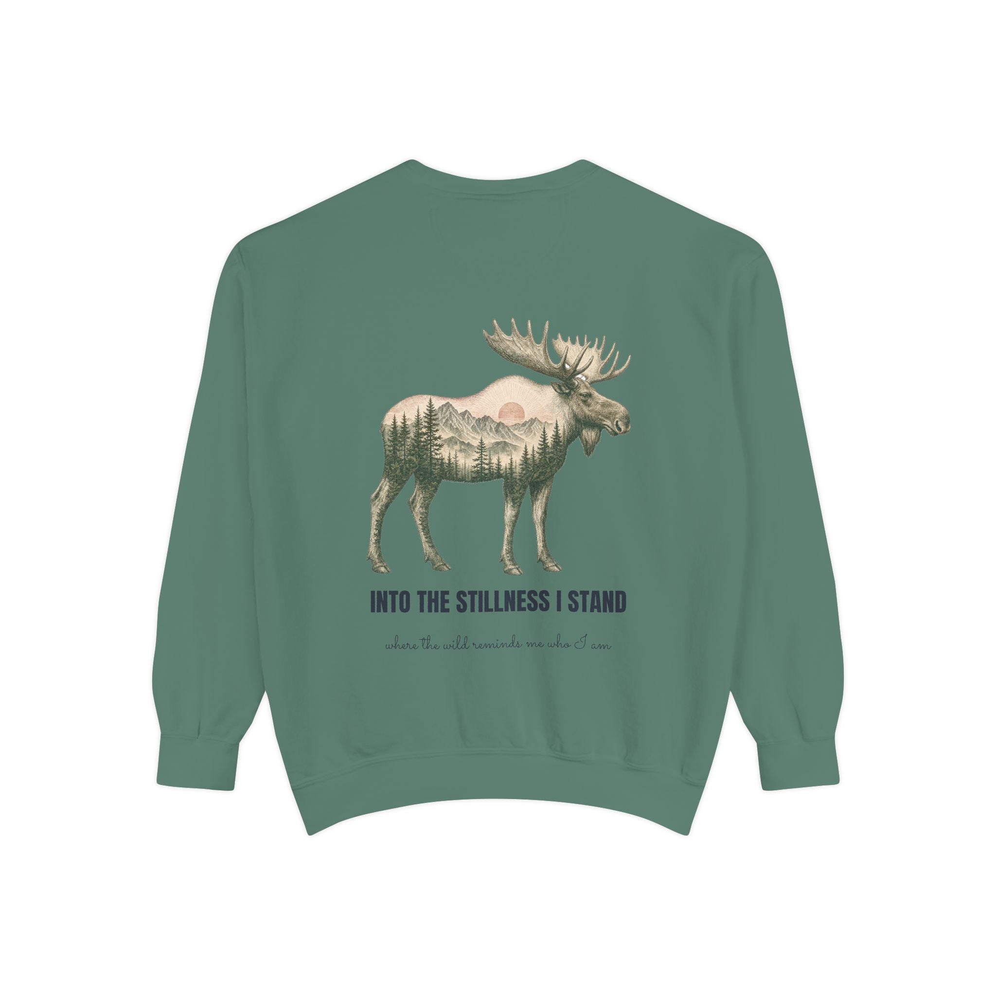Into the Stillness I Stand Shirt, Moose Double Exposure Tee, Mountain Wilderness Camping Gift, Woodland Nature Sweatshirt