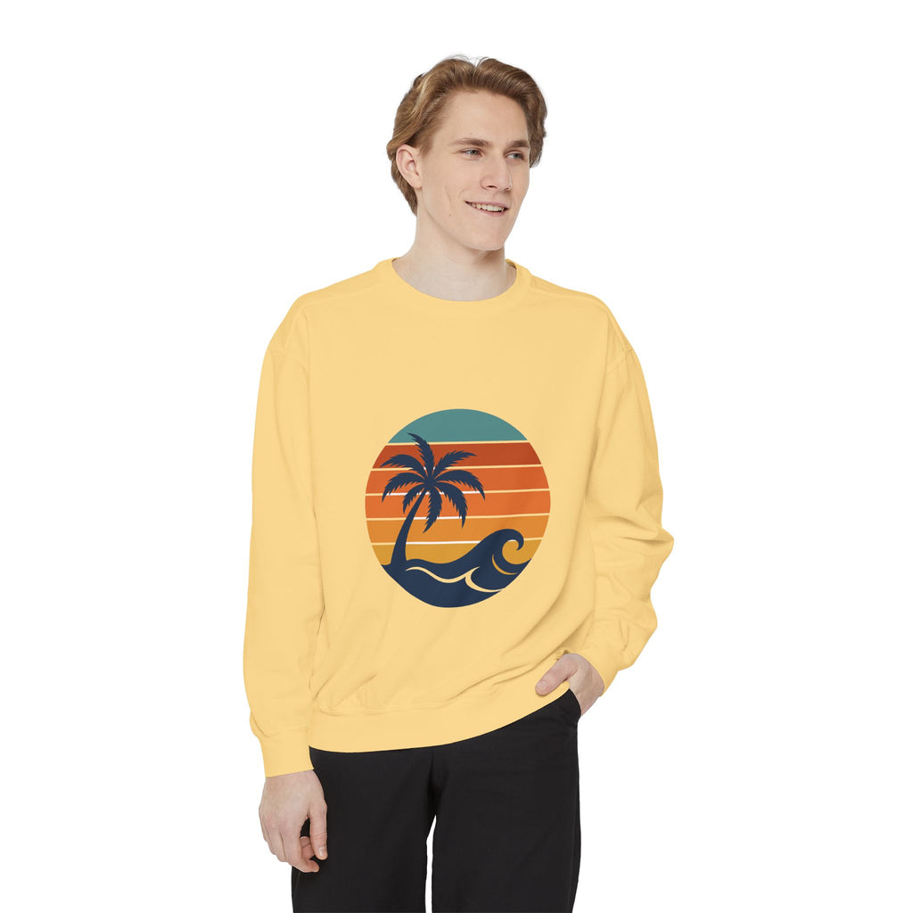 Retro Sunset Beach Shirt, Vintage Palm Tee, Ocean Surf Gift, 70s Coastal Landscape Sweatshirt