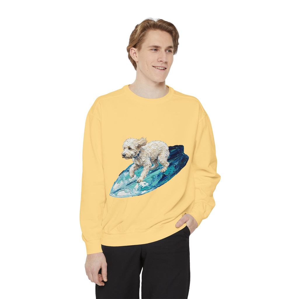 Surfing Dog Shirt, Painterly Surf Dog Tee, Beach Coastal Dog Lover Gift, Summer Ocean Dog Mom Sweatshirt
