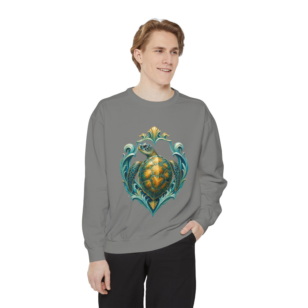 Sea Turtle Long Sleeve Sun Shirt, Painterly Turtle Crest Swim Tee, Beach Ocean Lover Gift, Coastal Swim Sweatshirt