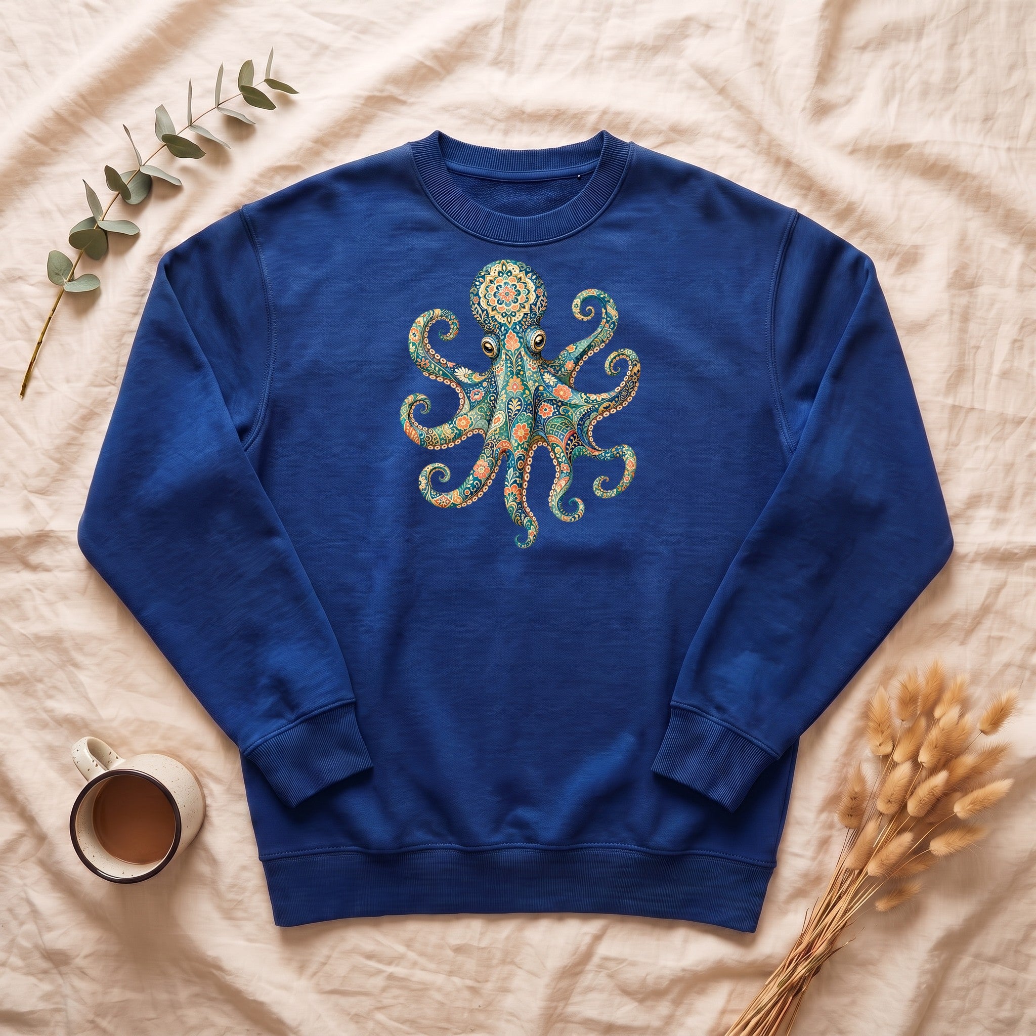 Boho Octopus Shirt, Folk Art Octopus Tee, Japanese Pattern Ocean Lover Gift, Vintage Floral Octopus Sweatshirt