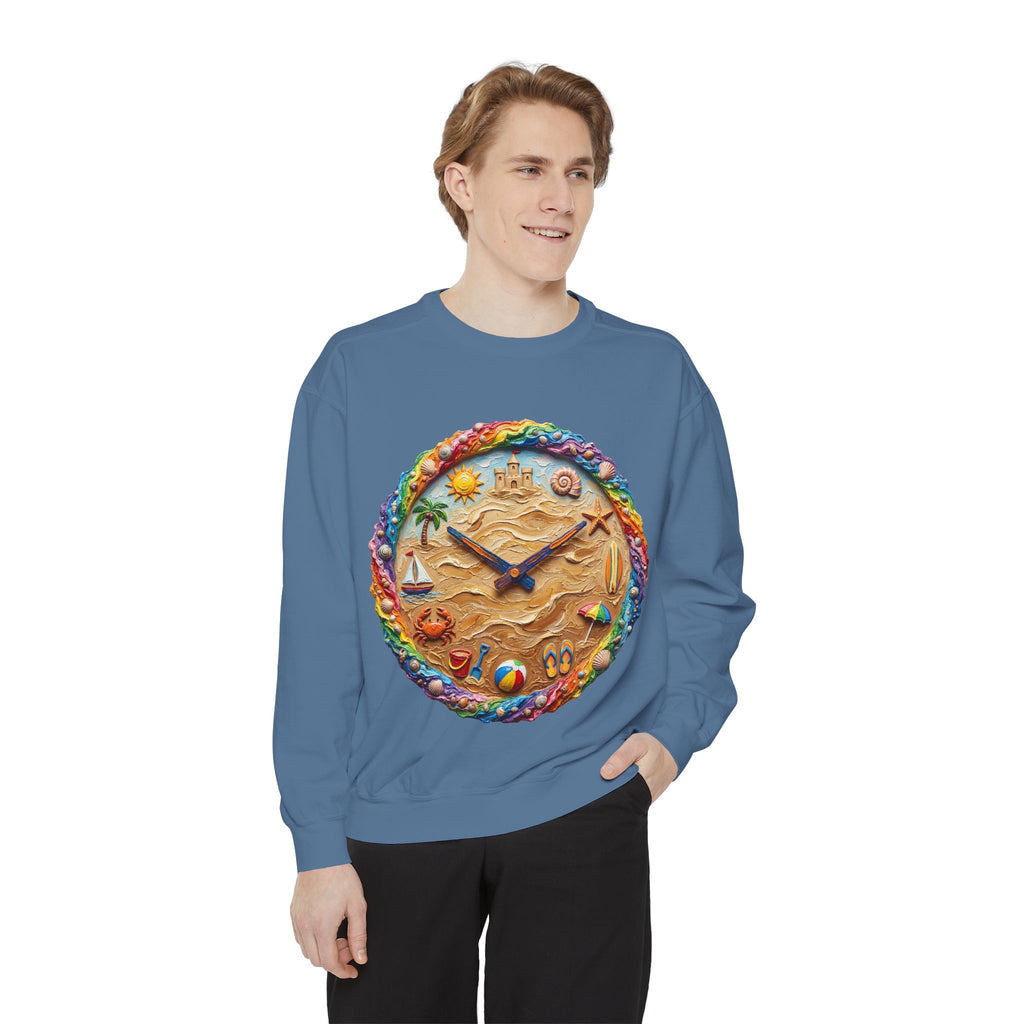 Beach Clock Shirt, Dreamy Coastal Art Tee, Surreal Beach Lover Gift, Summer Ocean Sweatshirt