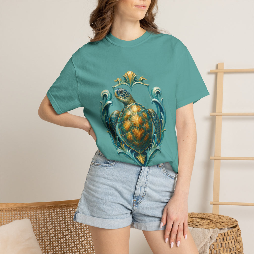 Sea Turtle Long Sleeve Sun Shirt, Painterly Turtle Crest Swim Tee, Beach Ocean Lover Gift, Coastal Swim Sweatshirt