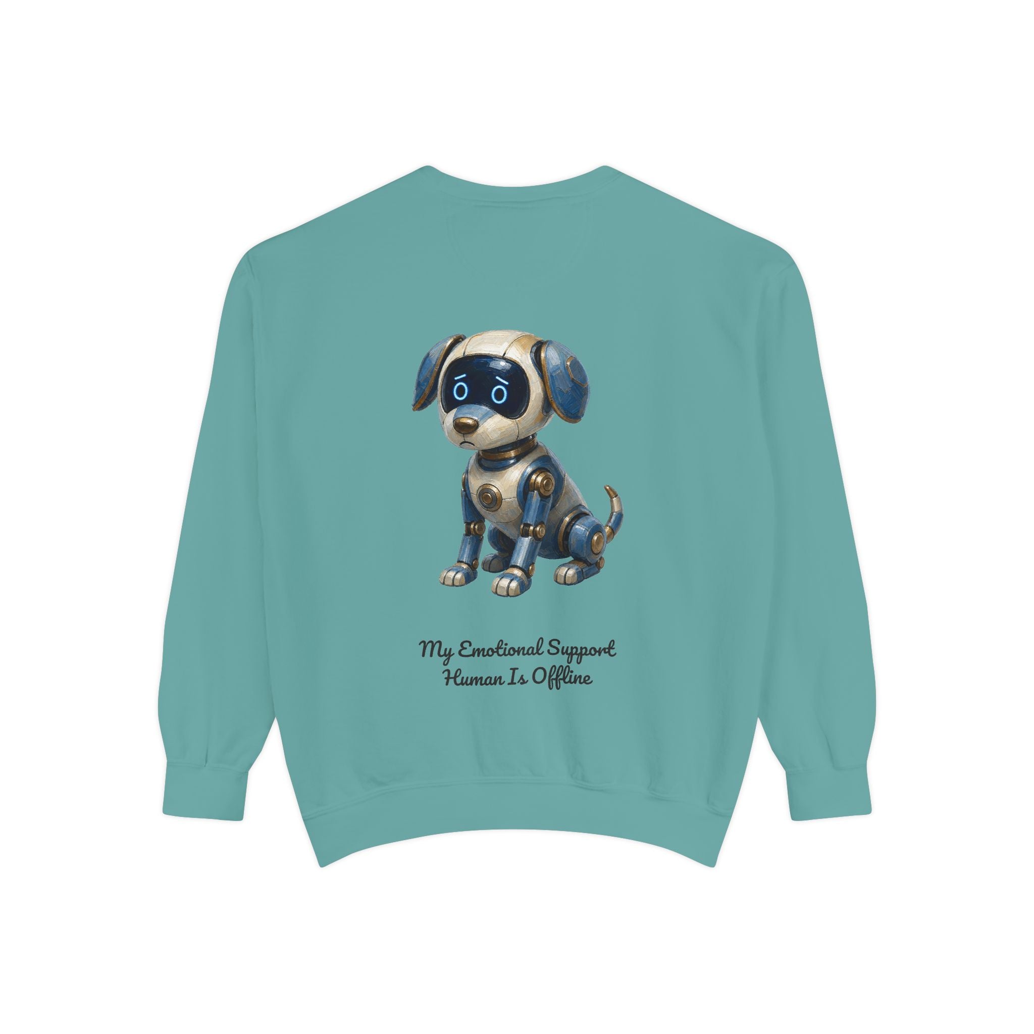 Robot Dog Emotional Support Human Offline Shirt, Funny AI Dog Tee, Tech Programmer Gift, Sci-Fi Humor Sweatshirt