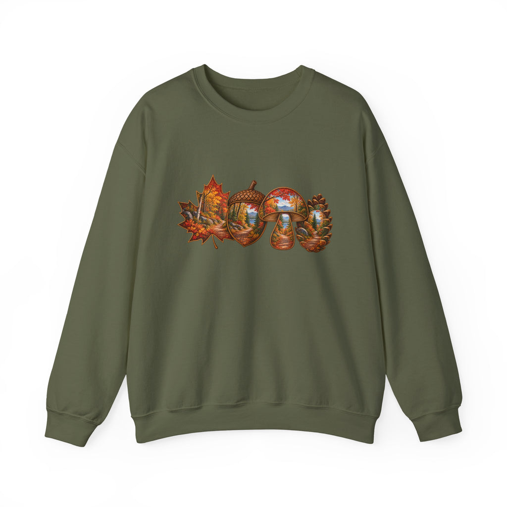 Autumn Lake Scene on Maple Leaves Sweatshirt | Fall Landscape Crewneck