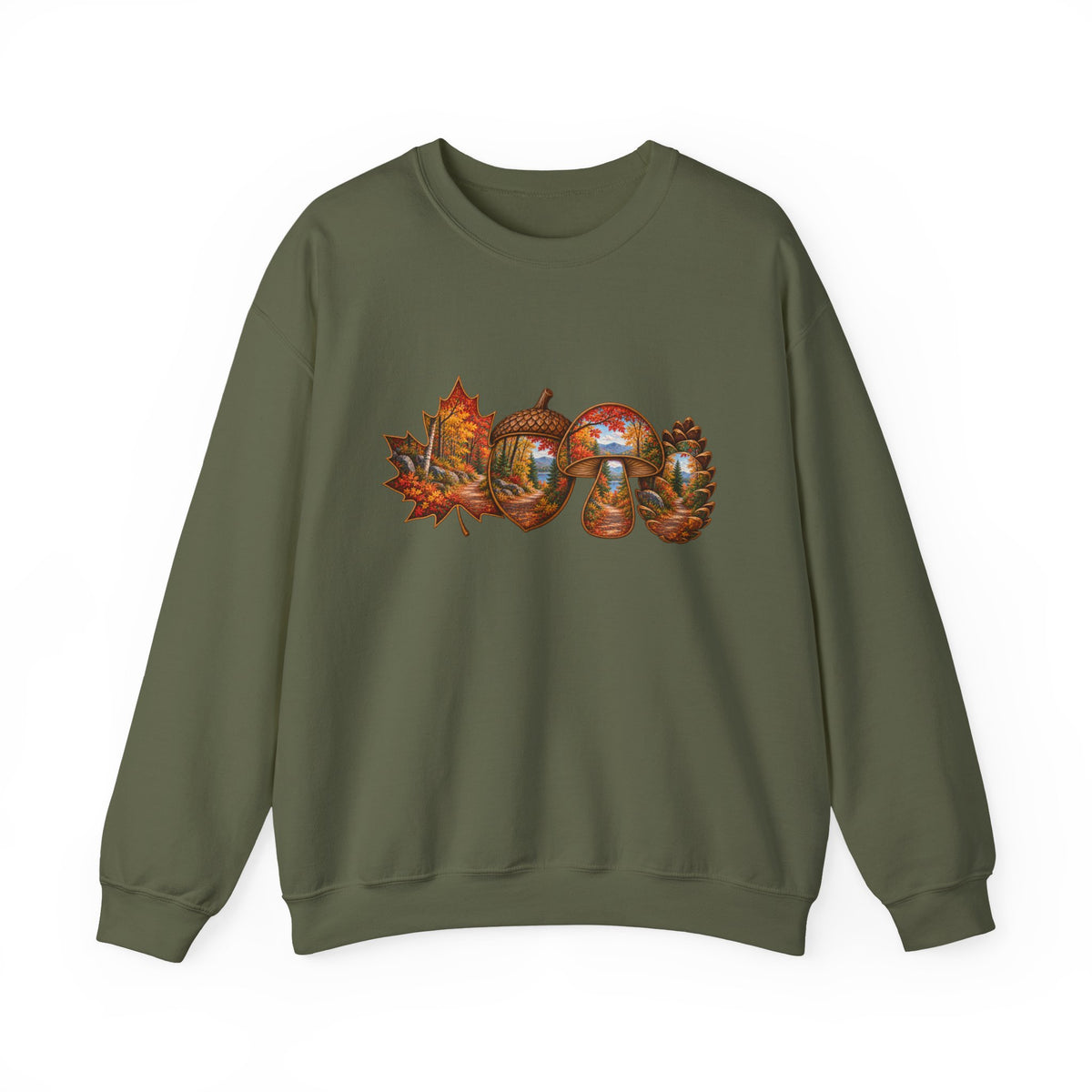 Autumn Lake Scene on Maple Leaves Sweatshirt | Fall Landscape Crewneck