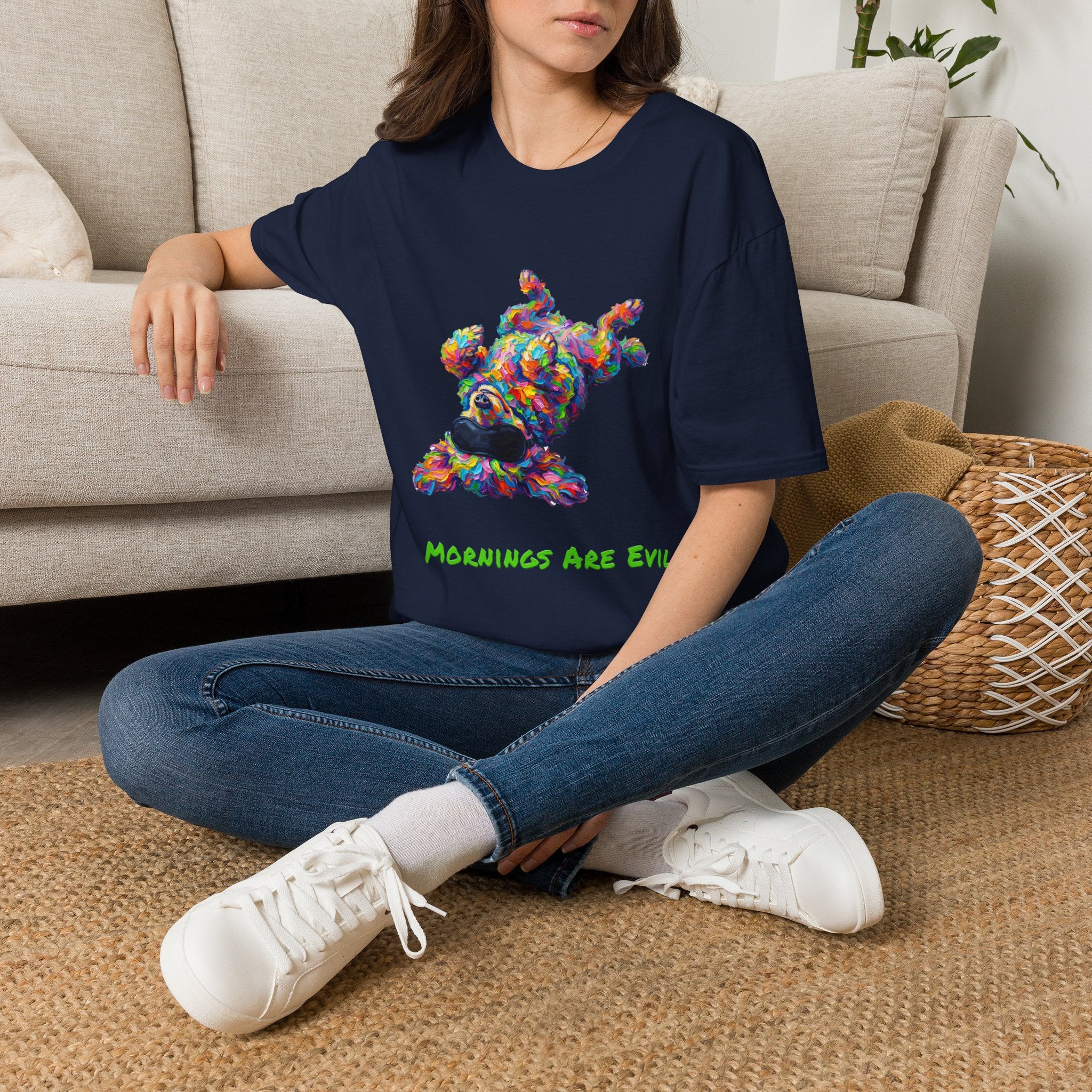 Mornings Are Evil T-Shirt — Funny Lazy Dog Tee, Not a Morning Person