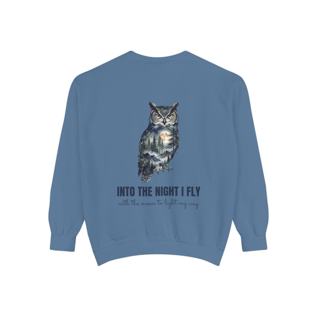 Into the Night I Fly Shirt, Owl Double Exposure Tee, Starlit Forest Nature Lover Gift, Woodland Wildlife Sweatshirt