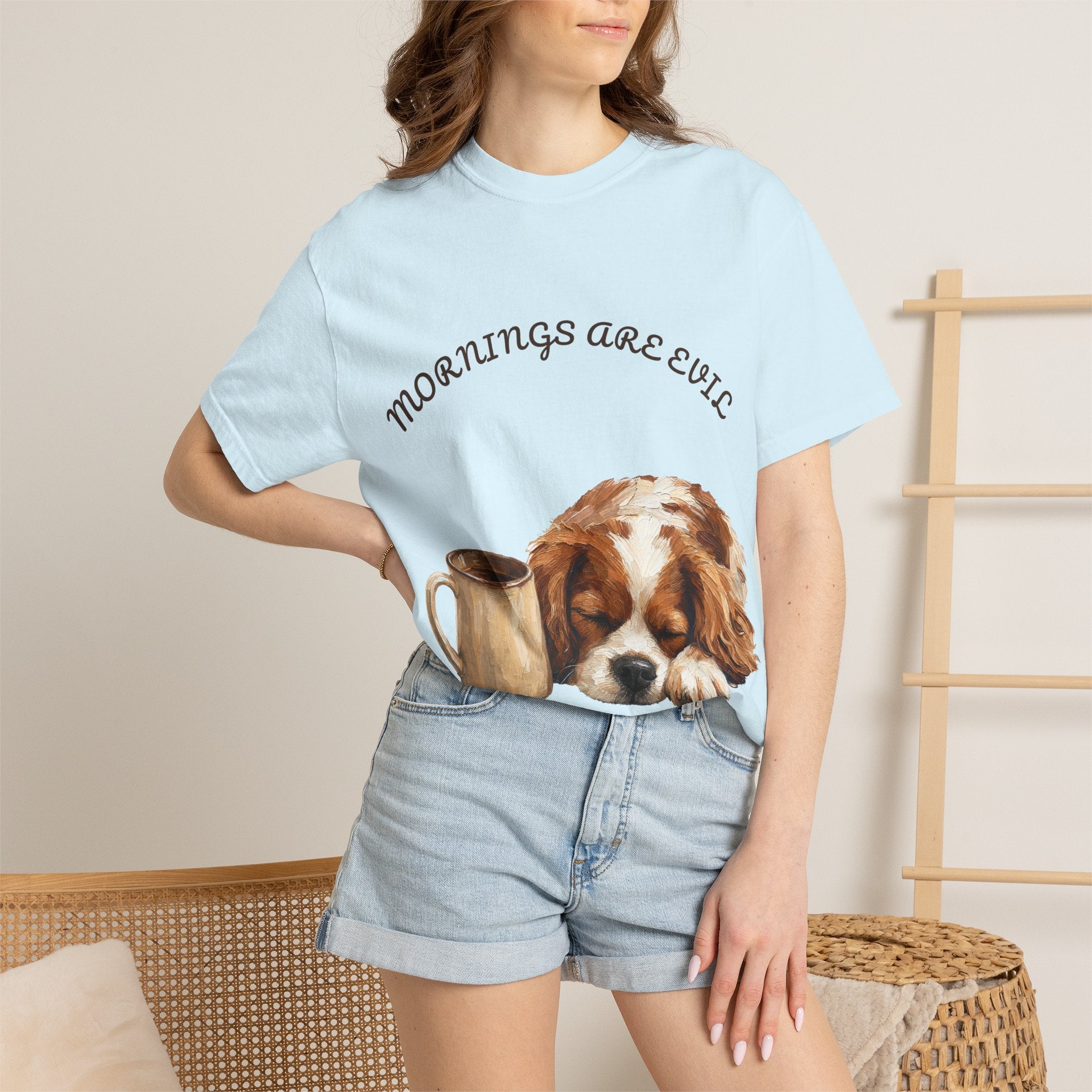 Mornings Are Evil Shirt, Funny Lazy Dog Coffee Tee, Not a Morning Person Gift, Painterly Dog Lover Sweatshirt
