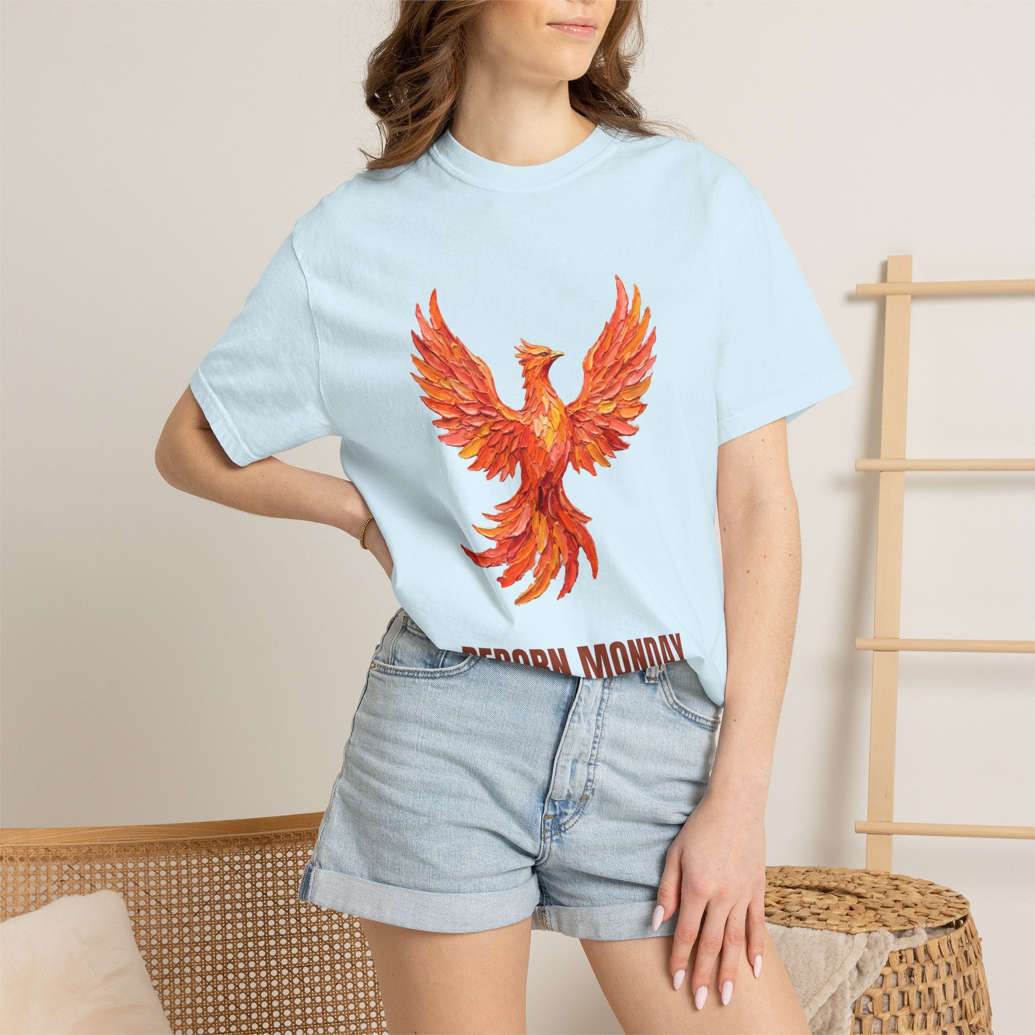 Reborn Monday Exhausted by Tuesday Shirt, Funny Phoenix Tee, Work Week Humor Gift, Painterly Fantasy Sweatshirt