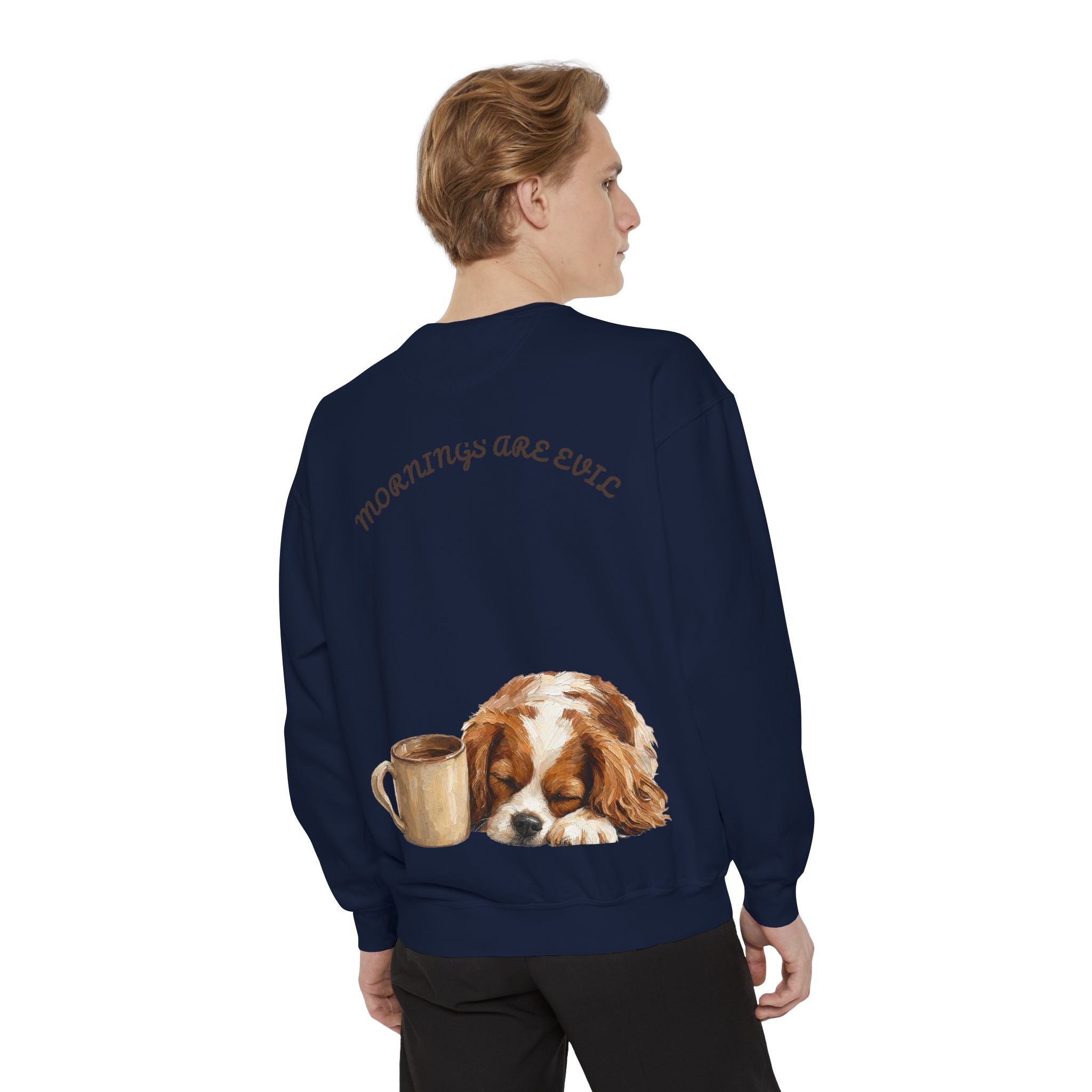Mornings Are Evil Shirt, Funny Lazy Dog Coffee Tee, Not a Morning Person Gift, Painterly Dog Lover Sweatshirt