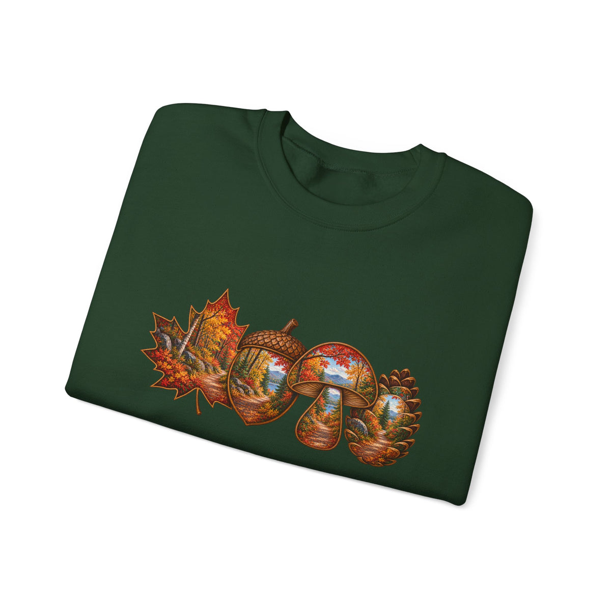 Autumn Lake Scene on Maple Leaves Sweatshirt | Fall Landscape Crewneck