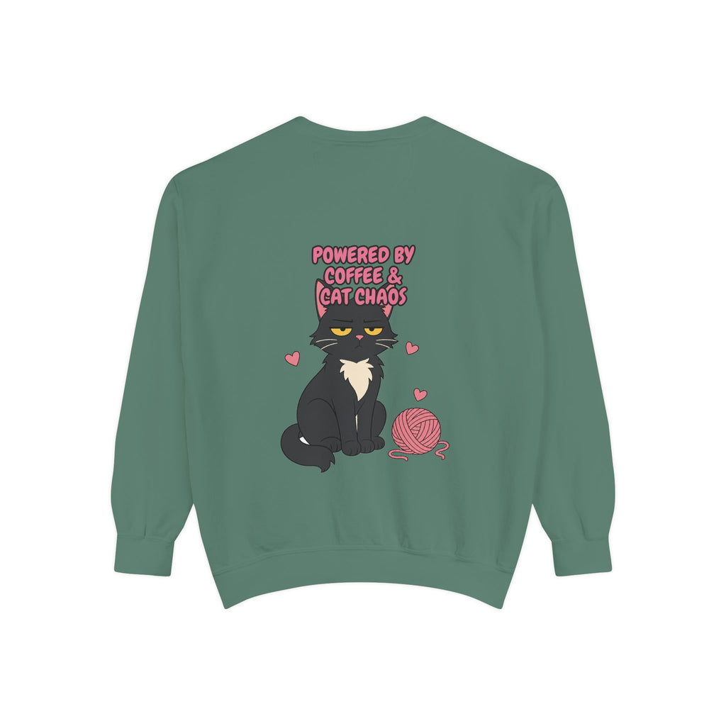 Powered By Coffee and Cat Chaos Shirt, Funny Cat Mom Coffee Tee, Cat Lover Gift, Cat Owner Sweatshirt