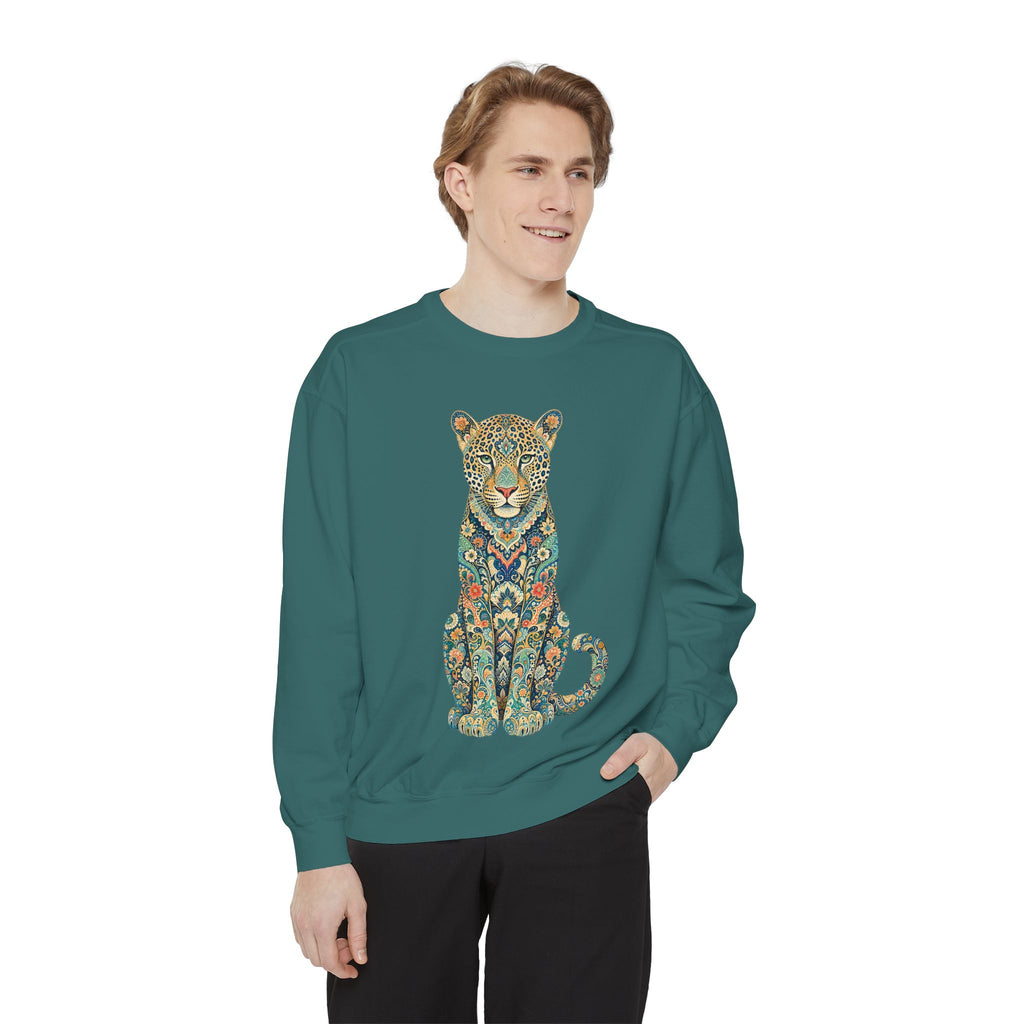 Boho Leopard Shirt, Folk Art Leopard Tee, Japanese Pattern Big Cat Lover Gift, Vintage Floral Leopard Sweatshirt