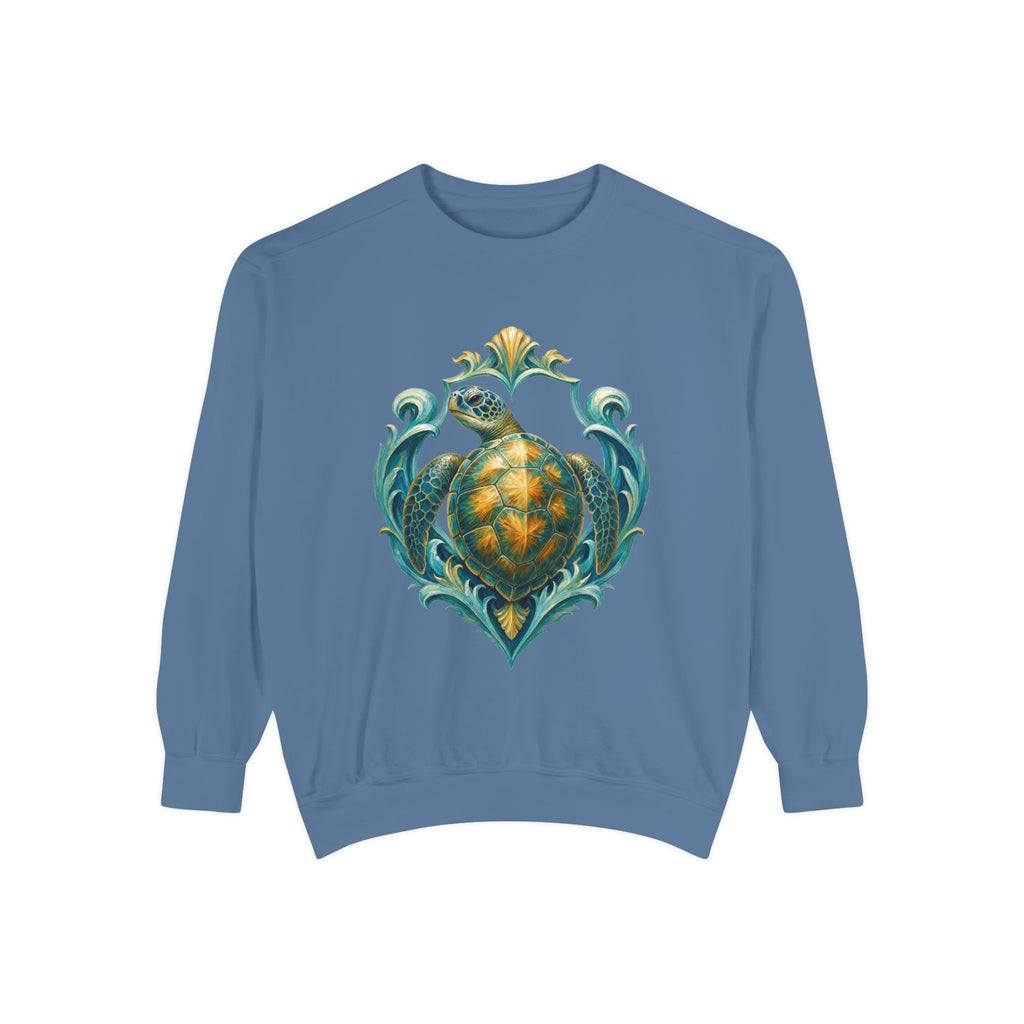Sea Turtle Long Sleeve Sun Shirt, Painterly Turtle Crest Swim Tee, Beach Ocean Lover Gift, Coastal Swim Sweatshirt