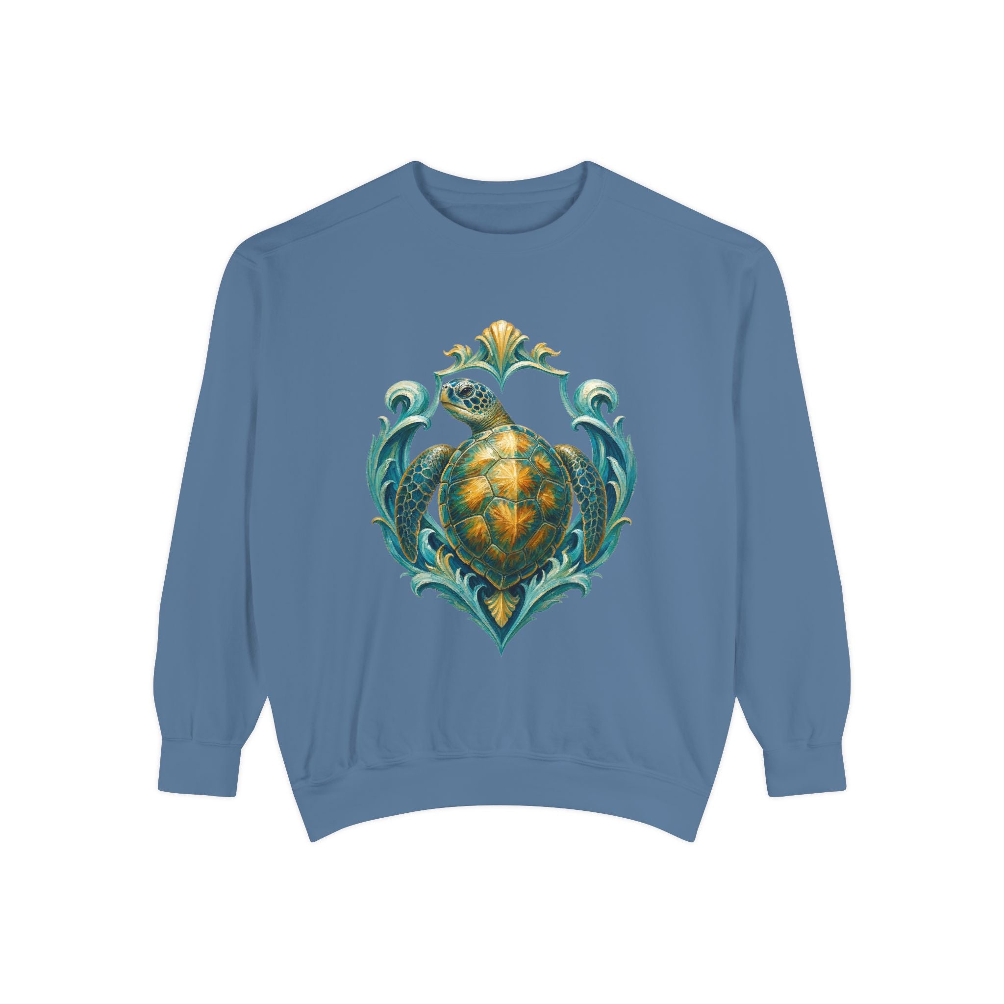Sea Turtle Long Sleeve Sun Shirt, Painterly Turtle Crest Swim Tee, Beach Ocean Lover Gift, Coastal Swim Sweatshirt