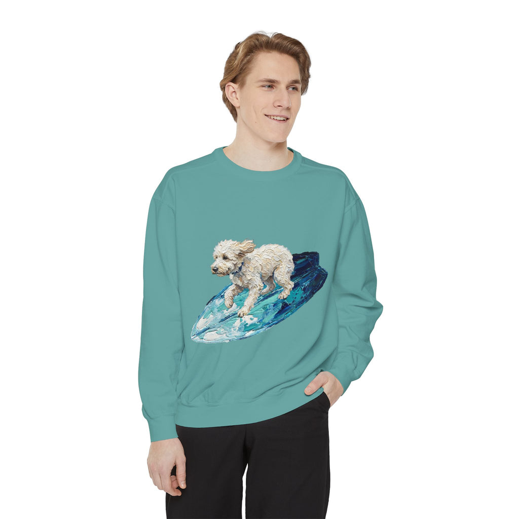 Surfing Dog Shirt, Painterly Surf Dog Tee, Beach Coastal Dog Lover Gift, Summer Ocean Dog Mom Sweatshirt