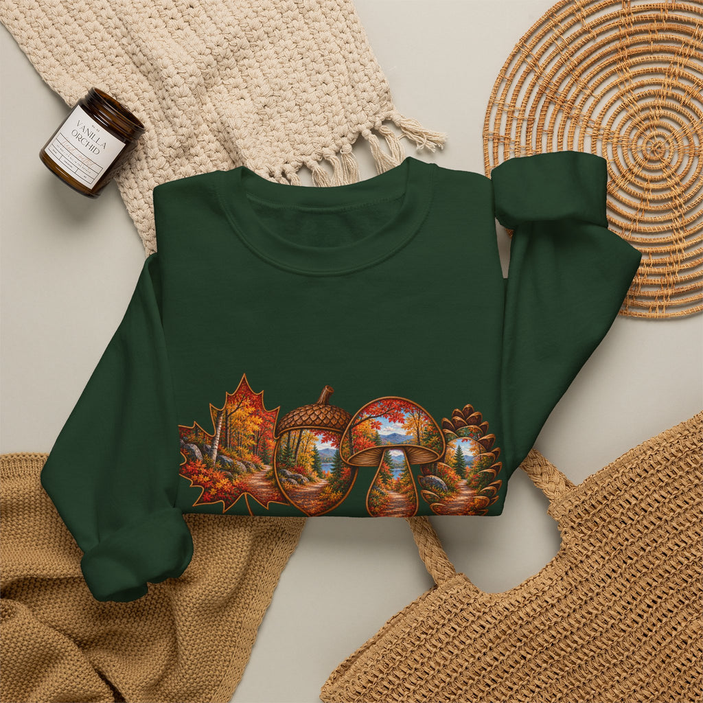 Autumn Lake Scene on Maple Leaves Sweatshirt | Fall Landscape Crewneck