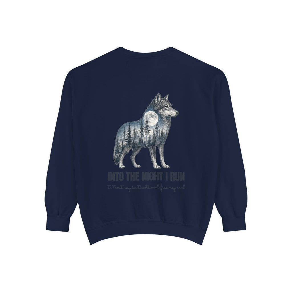 Into the Night I Run Shirt, Wolf Double Exposure Tee, Moonlit Forest Wild Spirit Gift, Woodland Nature Sweatshirt