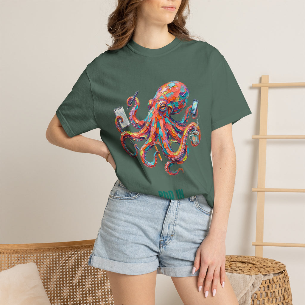 PhD in Multitasking Shirt, Funny Octopus Tee, Busy Mom Boss Gift, Painterly Ocean Humor Sweatshirt