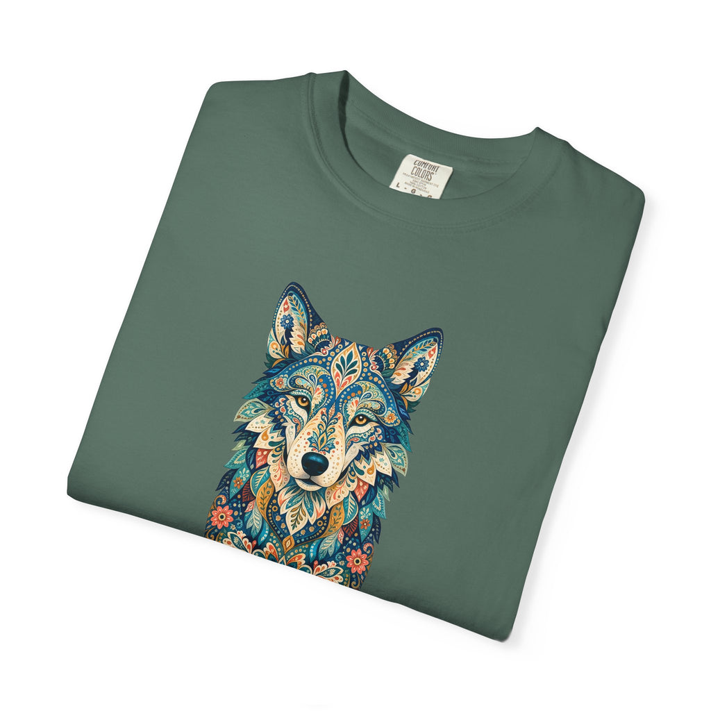 Boho Wolf Shirt, Folk Art Wolf Tee, Japanese Pattern Wolf Lover Gift, Vintage Floral Wolf Sweatshirt