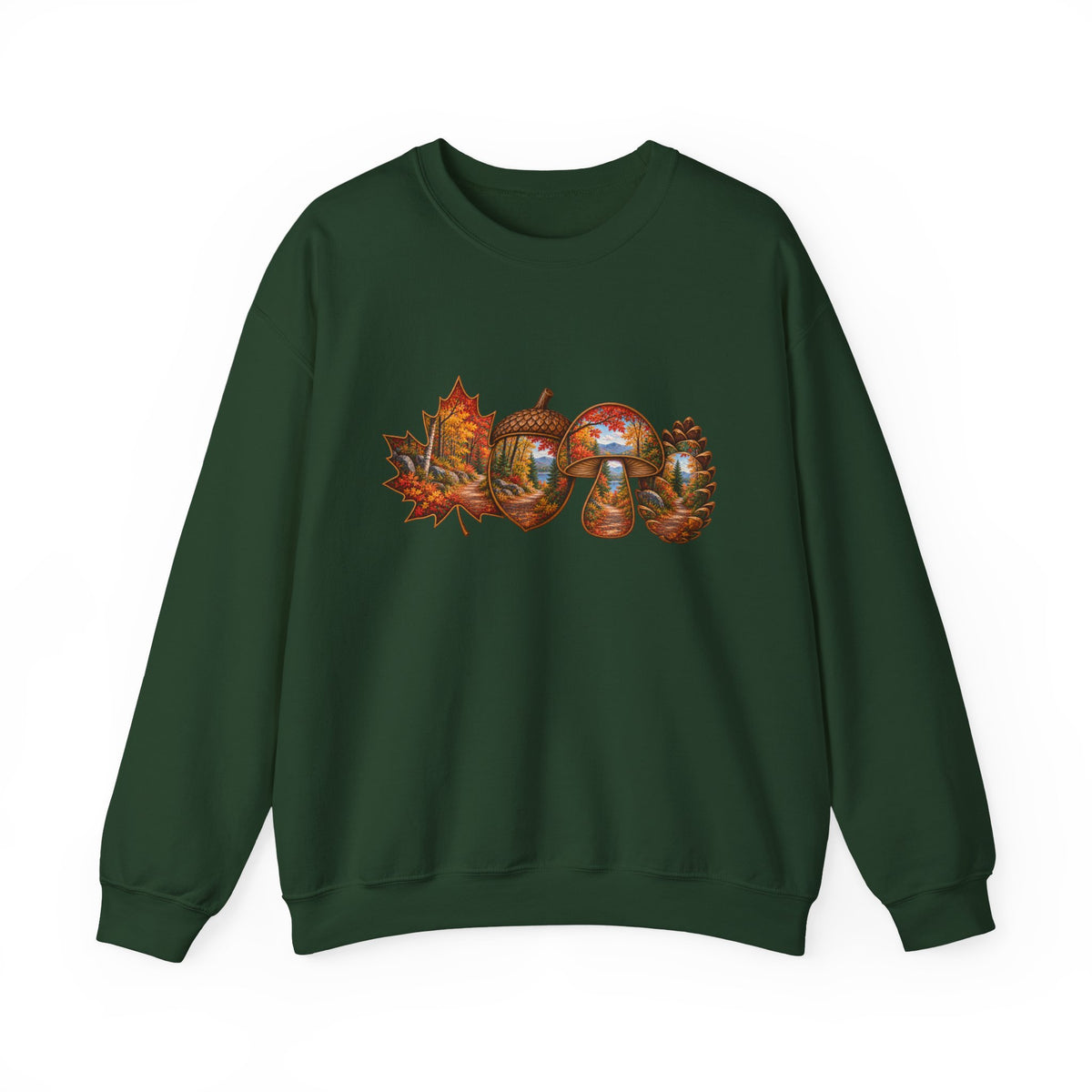 Autumn Lake Scene on Maple Leaves Sweatshirt | Fall Landscape Crewneck