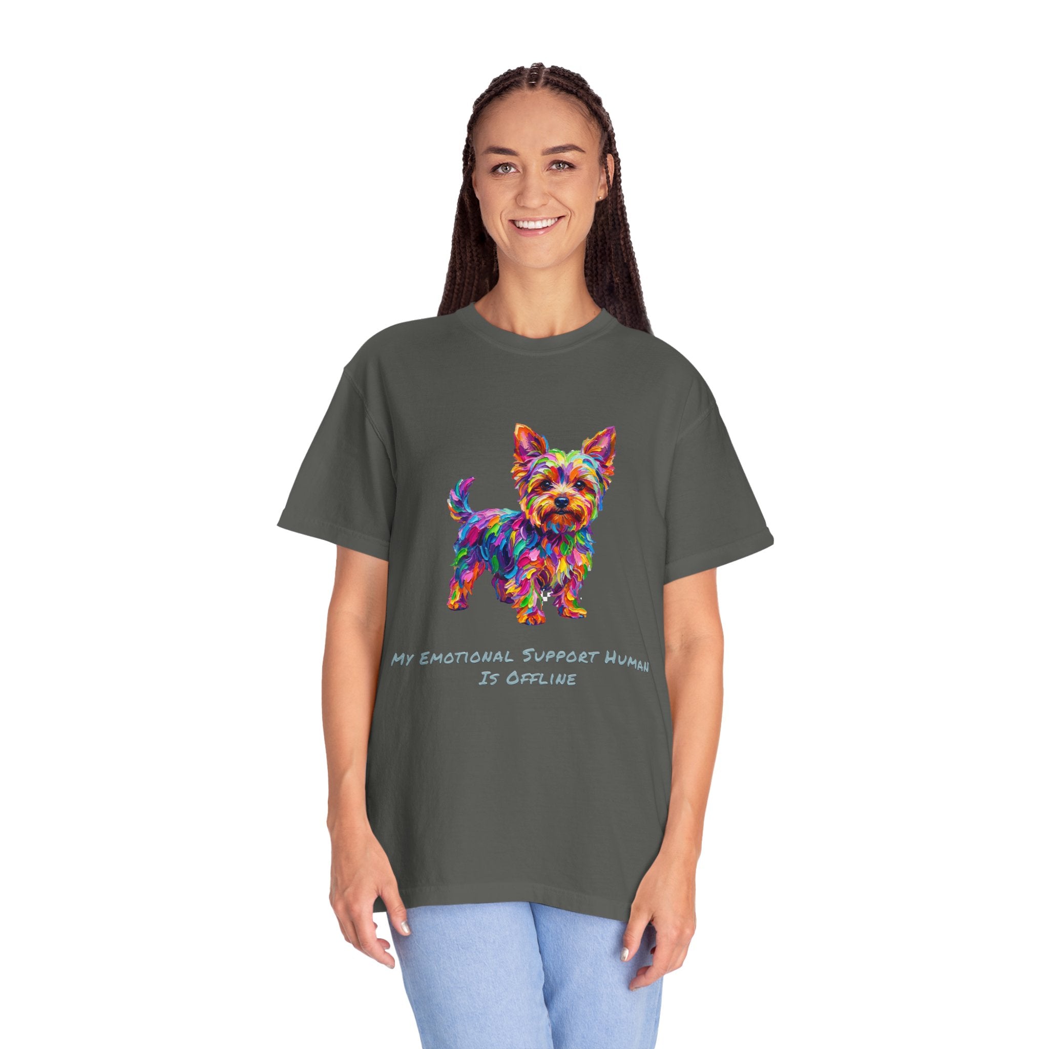 Yorkie T-Shirt — My Emotional Support Human Is Offline
