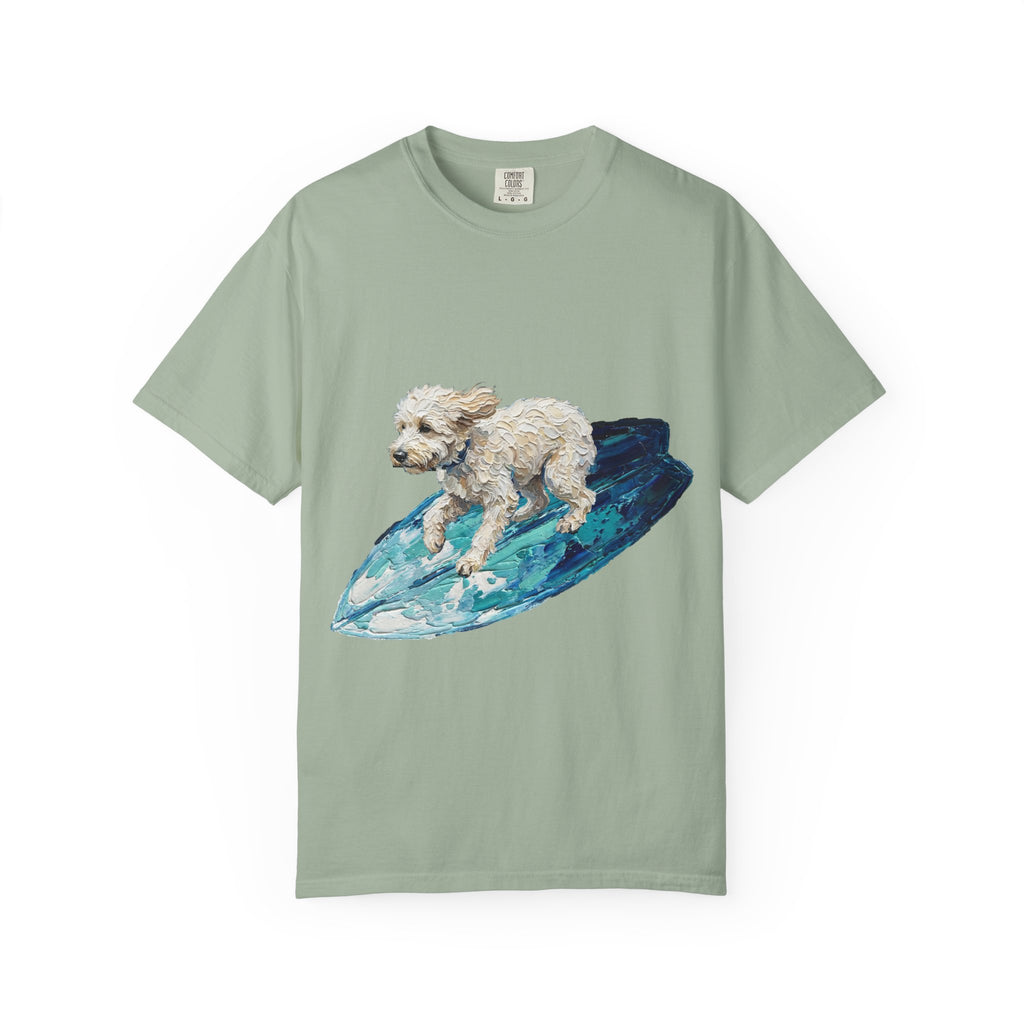 Surfing Dog Shirt, Painterly Surf Dog Tee, Beach Coastal Dog Lover Gift, Summer Ocean Dog Mom Sweatshirt