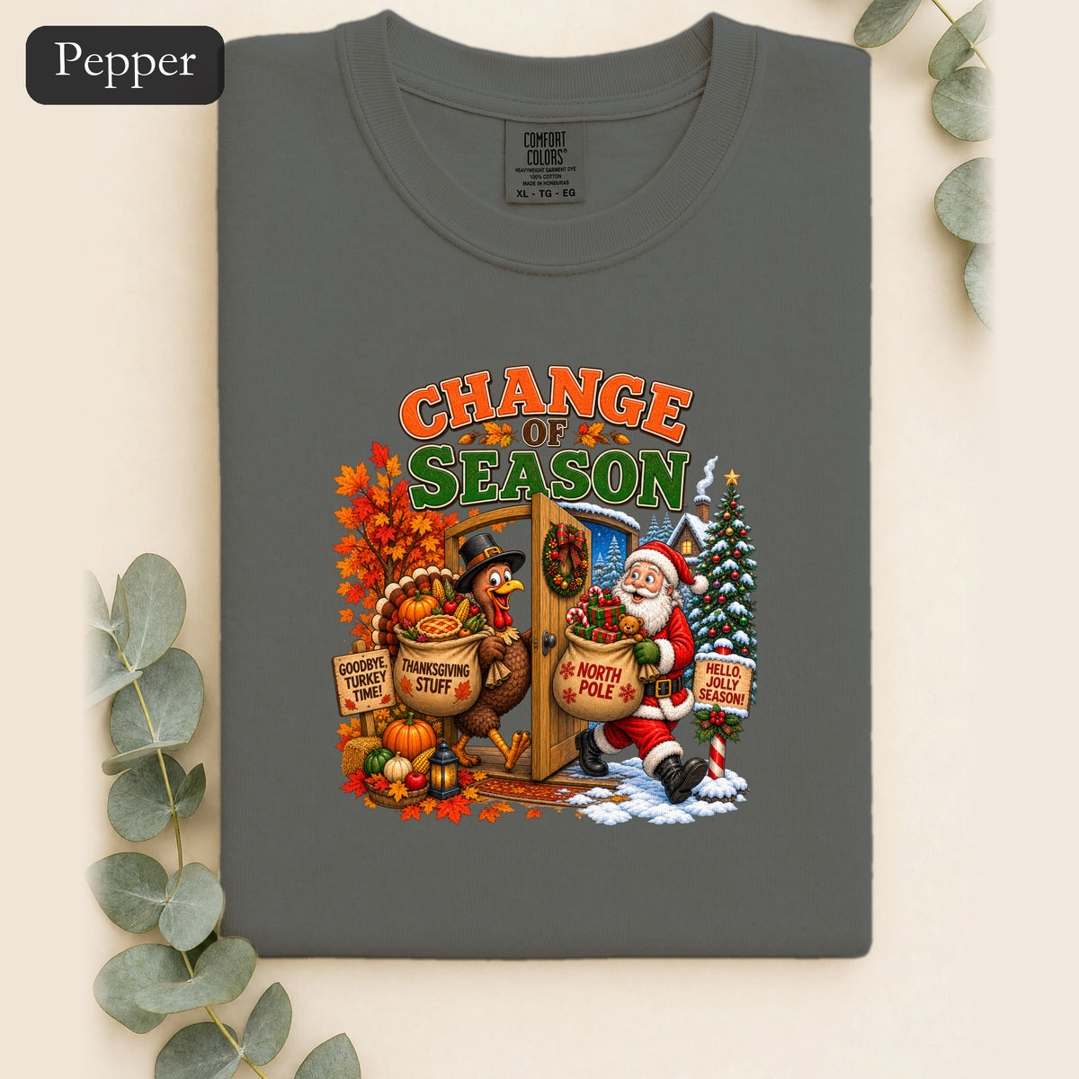 Change of Season Shirt | Fall to Winter Holiday Pumpkin Santa Design