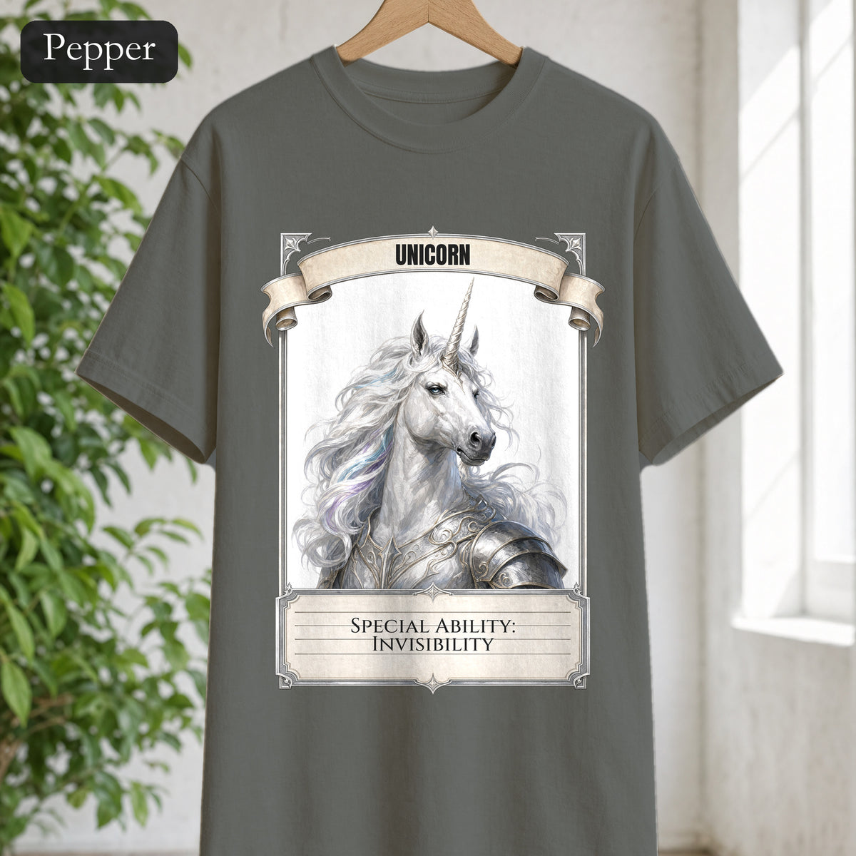 Unicorn Invisibility Stat Card Shirt, Funny RPG Gamer Tee, Tabletop D20 Fantasy Gift, Dungeon Dice Sweatshirt