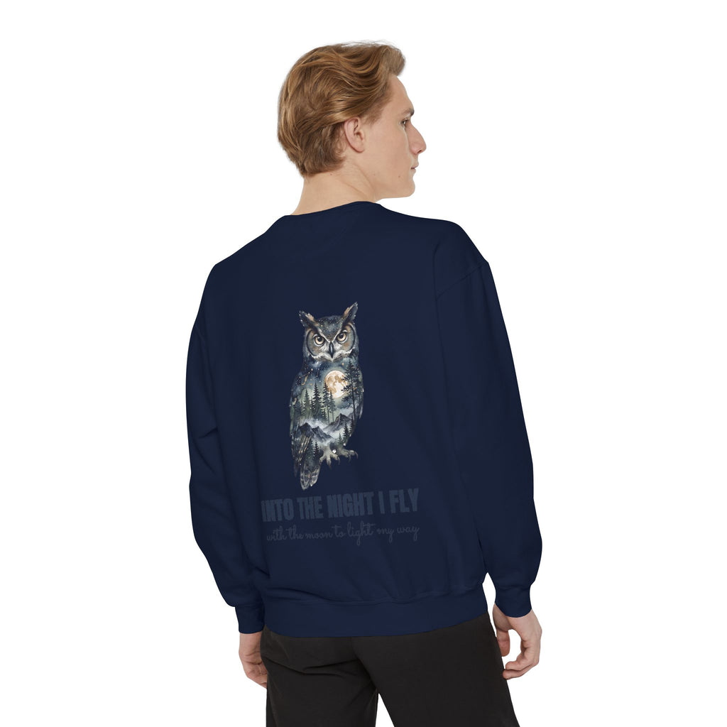 Into the Night I Fly Shirt, Owl Double Exposure Tee, Starlit Forest Nature Lover Gift, Woodland Wildlife Sweatshirt