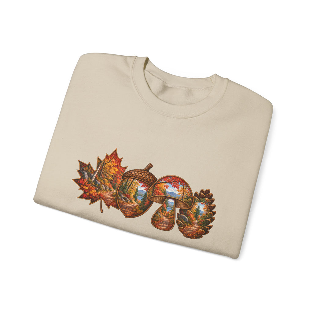 Autumn Lake Scene on Maple Leaves Sweatshirt | Fall Landscape Crewneck