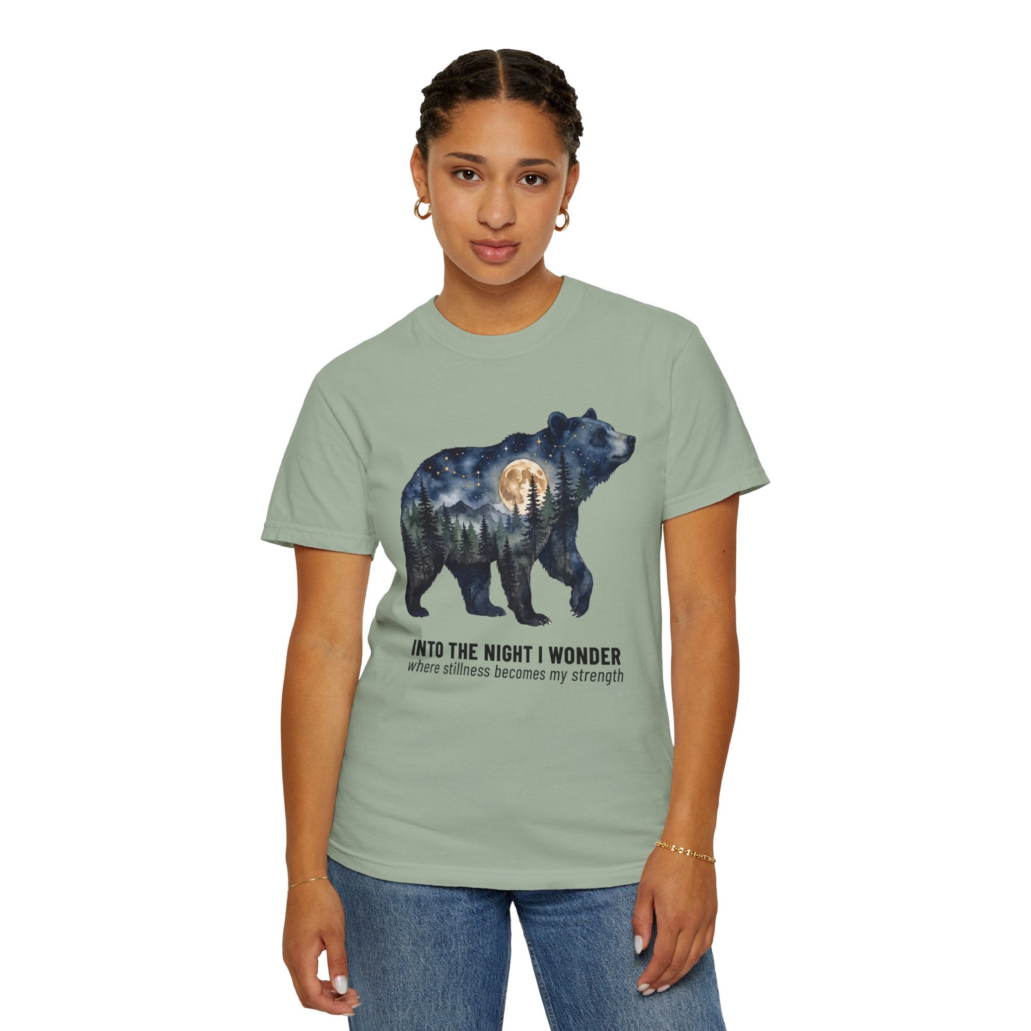 Bear Wilderness Graphic Tee — "Into the Night I Wonder" Nature T-Shirt