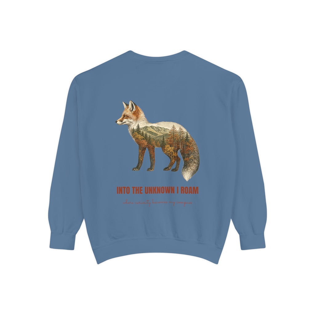 Into the Unknown I Roam Shirt, Fox Double Exposure Tee, Woodland Wanderlust Adventure Gift, Nature Hiking Sweatshirt
