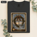 Winter Wreath Window Scene Shirt | Vintage Holiday Postcard