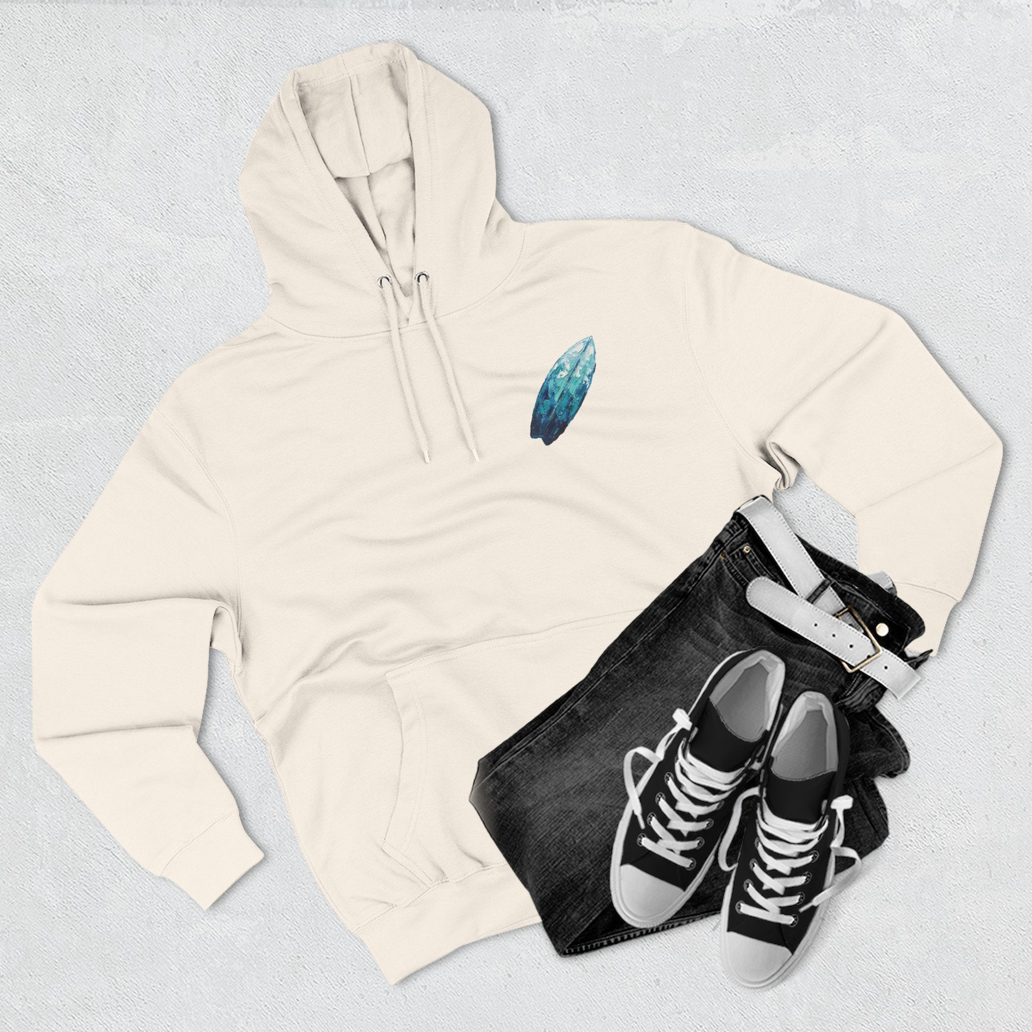 Surf Dog Hoodie — Cute White Dog Riding a Blue Surfboard Pullover