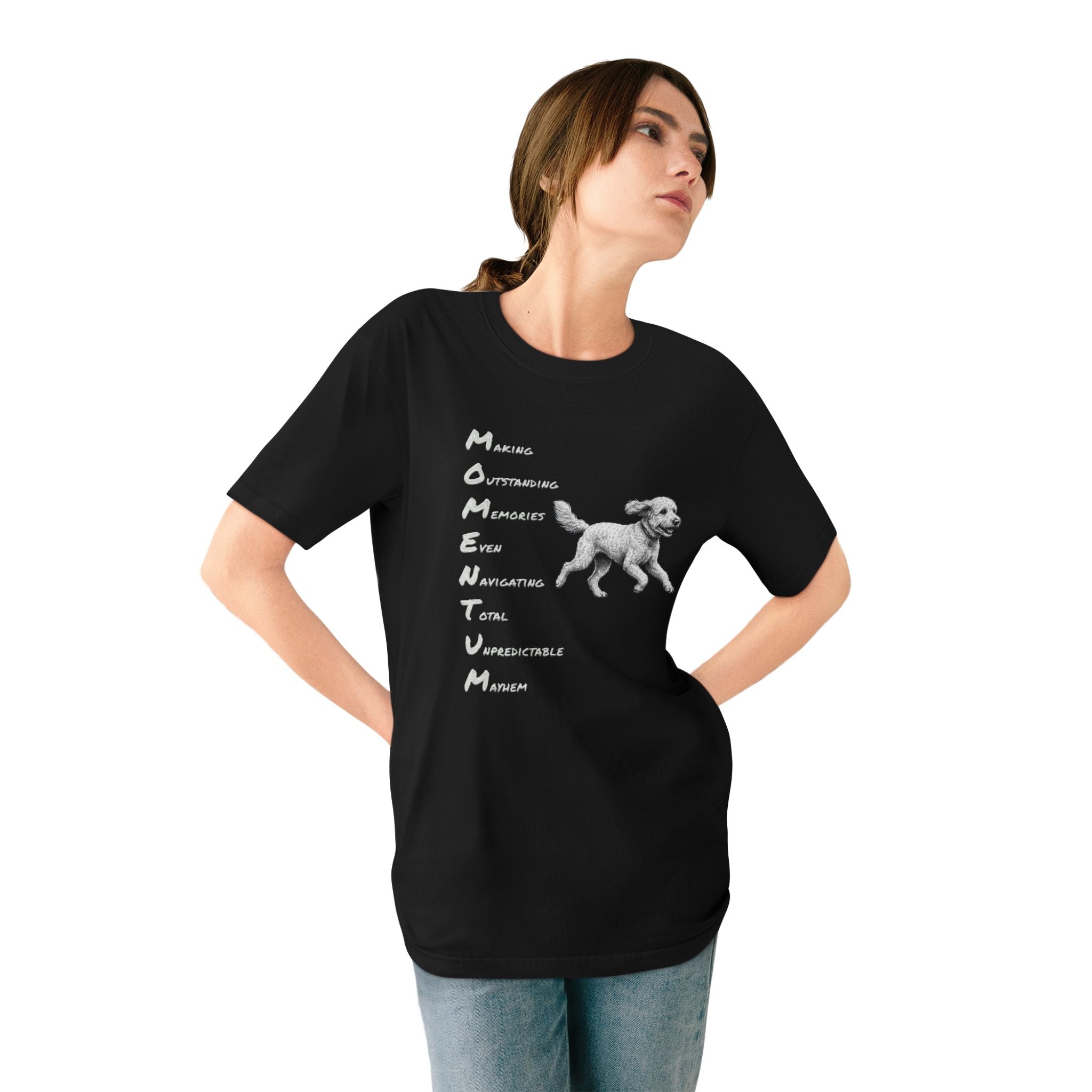 Organic Cotton Momentum Dog T-Shirt — Running Goldendoodle Tee