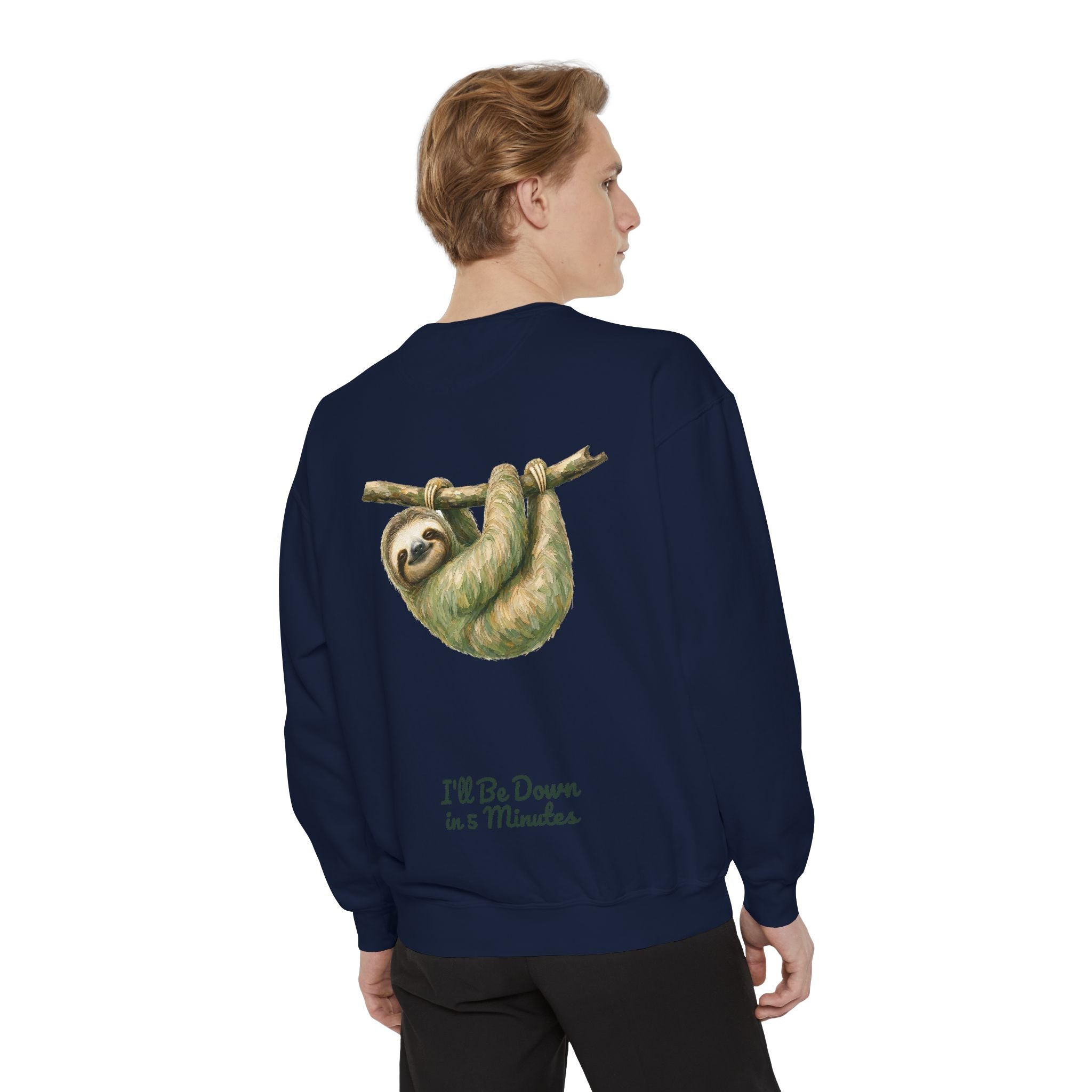 Sloth Shirt, I'll Be Down in 5 Minutes Tee, Funny Lazy Sloth Gift, Painterly Introvert Sweatshirt