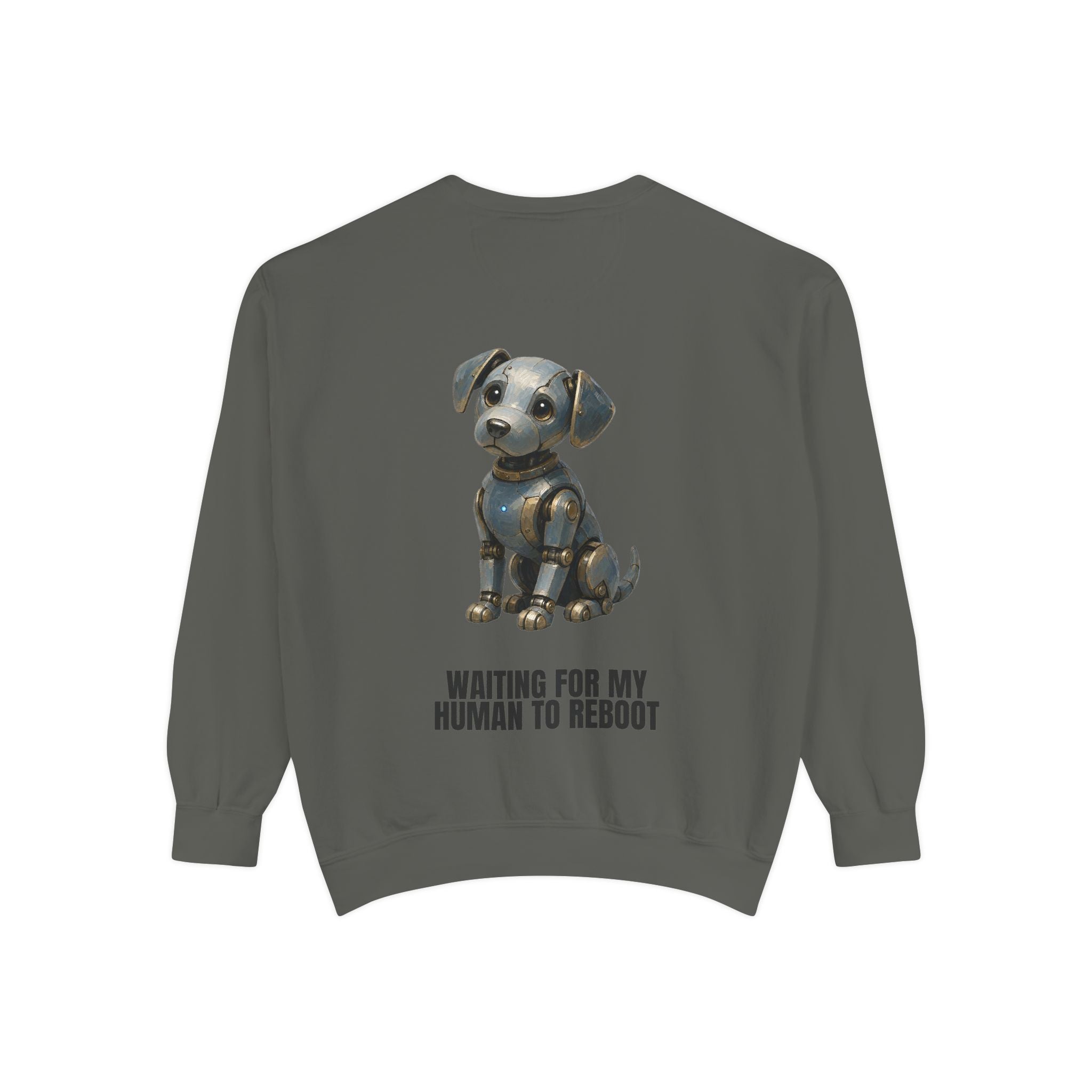 Waiting for My Human to Reboot Shirt, Funny Robot Dog Tee, Tech Programmer Gift, Sci-Fi AI Humor Sweatshirt