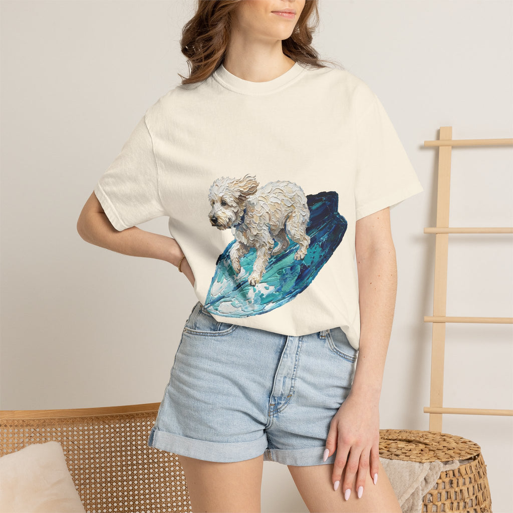 Surfing Dog Shirt, Painterly Surf Dog Tee, Beach Coastal Dog Lover Gift, Summer Ocean Dog Mom Sweatshirt