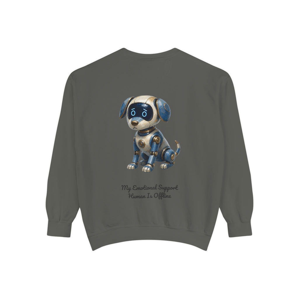 Robot Dog Emotional Support Human Offline Shirt, Funny AI Dog Tee, Tech Programmer Gift, Sci-Fi Humor Sweatshirt