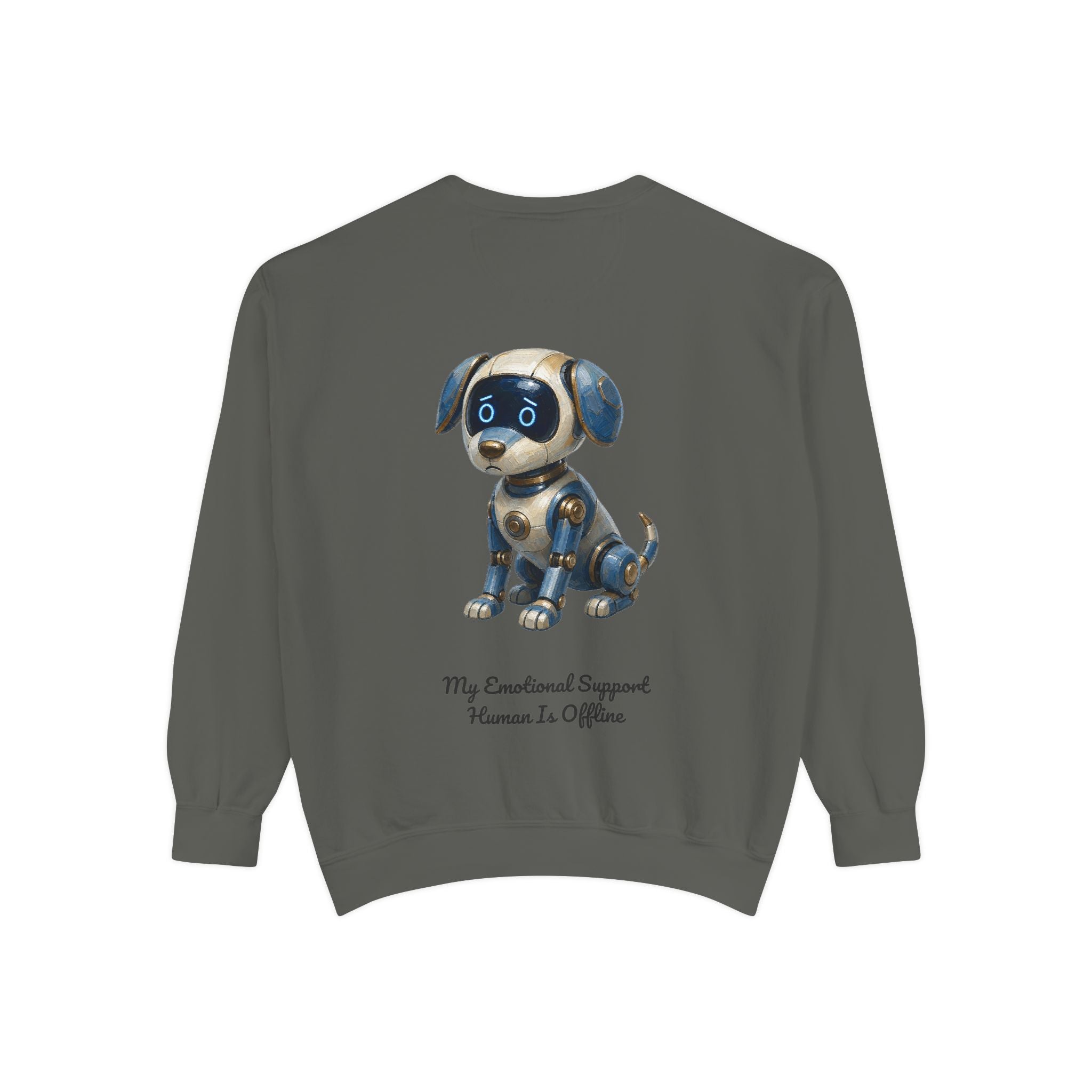 Robot Dog Emotional Support Human Offline Shirt, Funny AI Dog Tee, Tech Programmer Gift, Sci-Fi Humor Sweatshirt