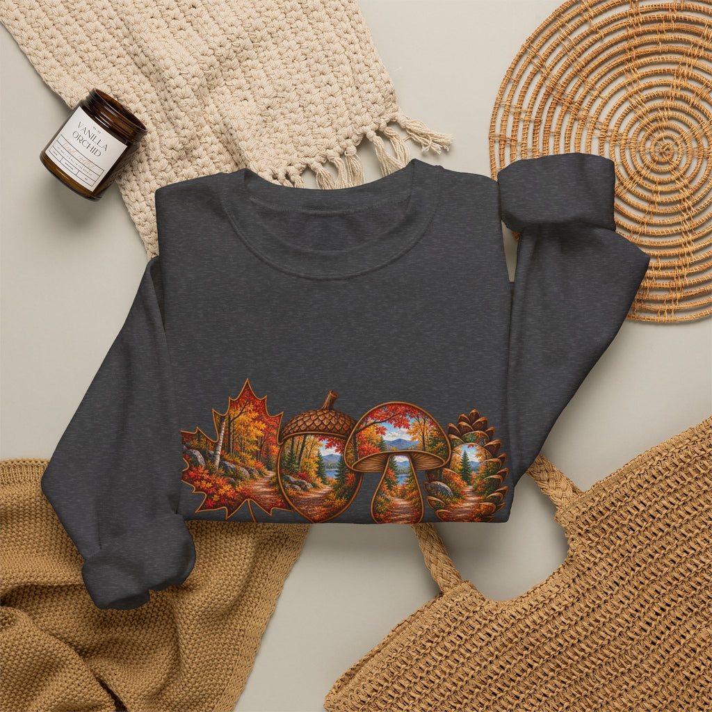Autumn Lake Scene on Maple Leaves Sweatshirt | Fall Landscape Crewneck
